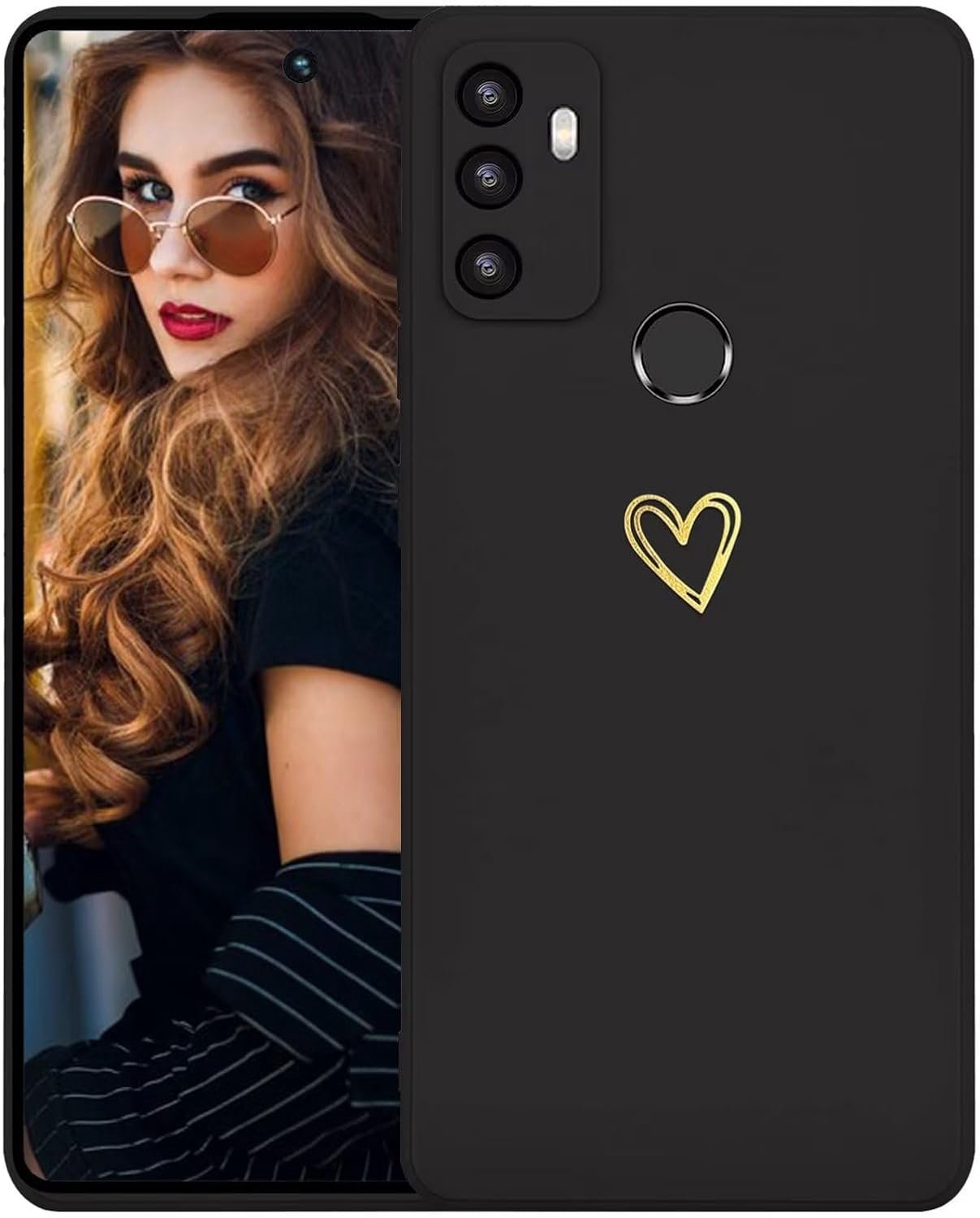 Hoesje voor OPPO A53 2020 Case,Minimalistisch Ontwerp Glad Silicone Hoes met Hartpatroon,Ultradun Zacht TPU Dames Meisje Shockproof Phone Case,Zwart