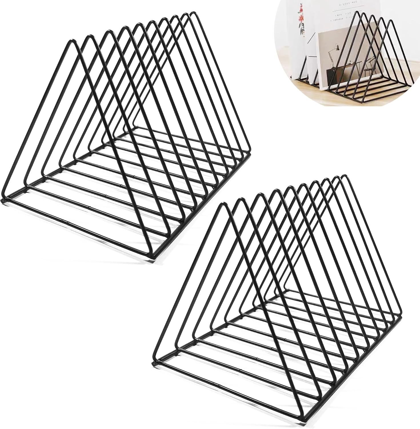 Platenhouder - Zwart - 21 x 20 x 12 cm - Metalen Vinylplakhouder met 9 Sleuven - Voor Kantoor en Huis
