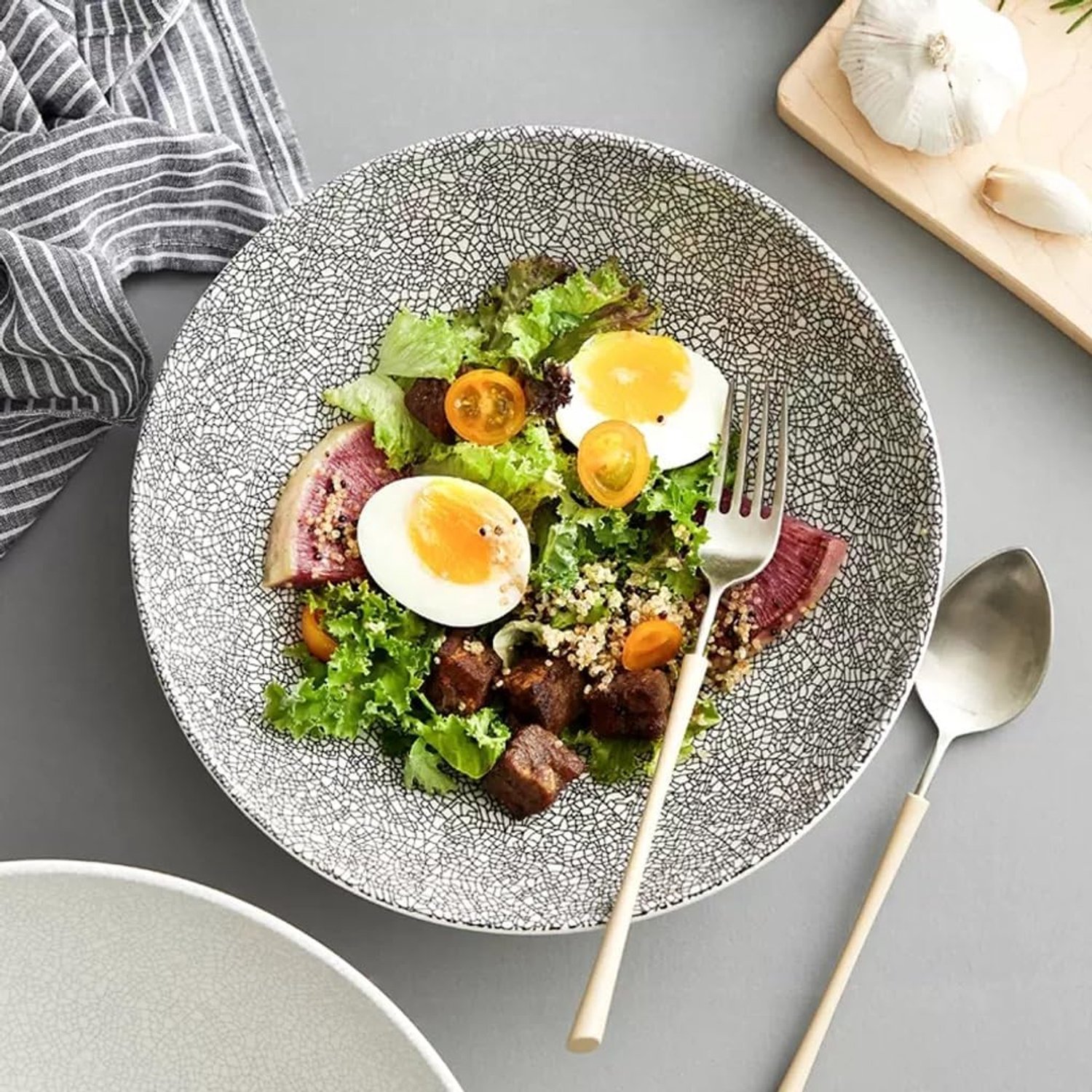 Saladekom Huishoudelijk Super Grote Soepbord Japanse Schijf Westerse Voedselbord Fruitsaladekom Keramische Soepkom Salade Serveerschaal, A-Small