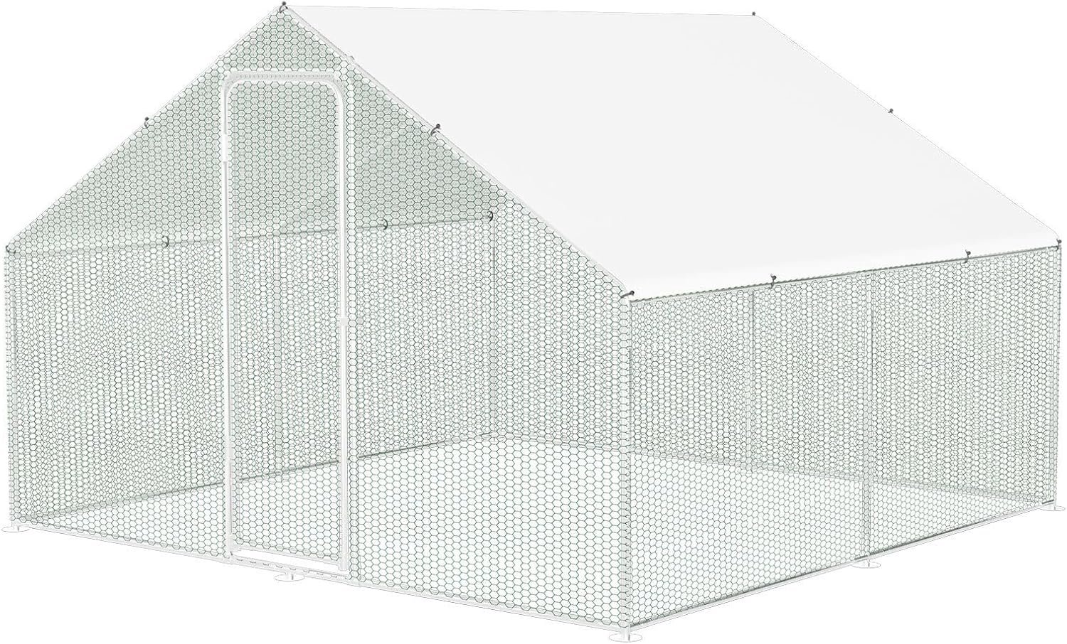 Kippenhok, kattenverblijf voor buiten, 3 x 3 x 2 m, gegalvaniseerd stalen omheining, pvc-gecoat schaduwdak voor gevogelte, konijnen, honden