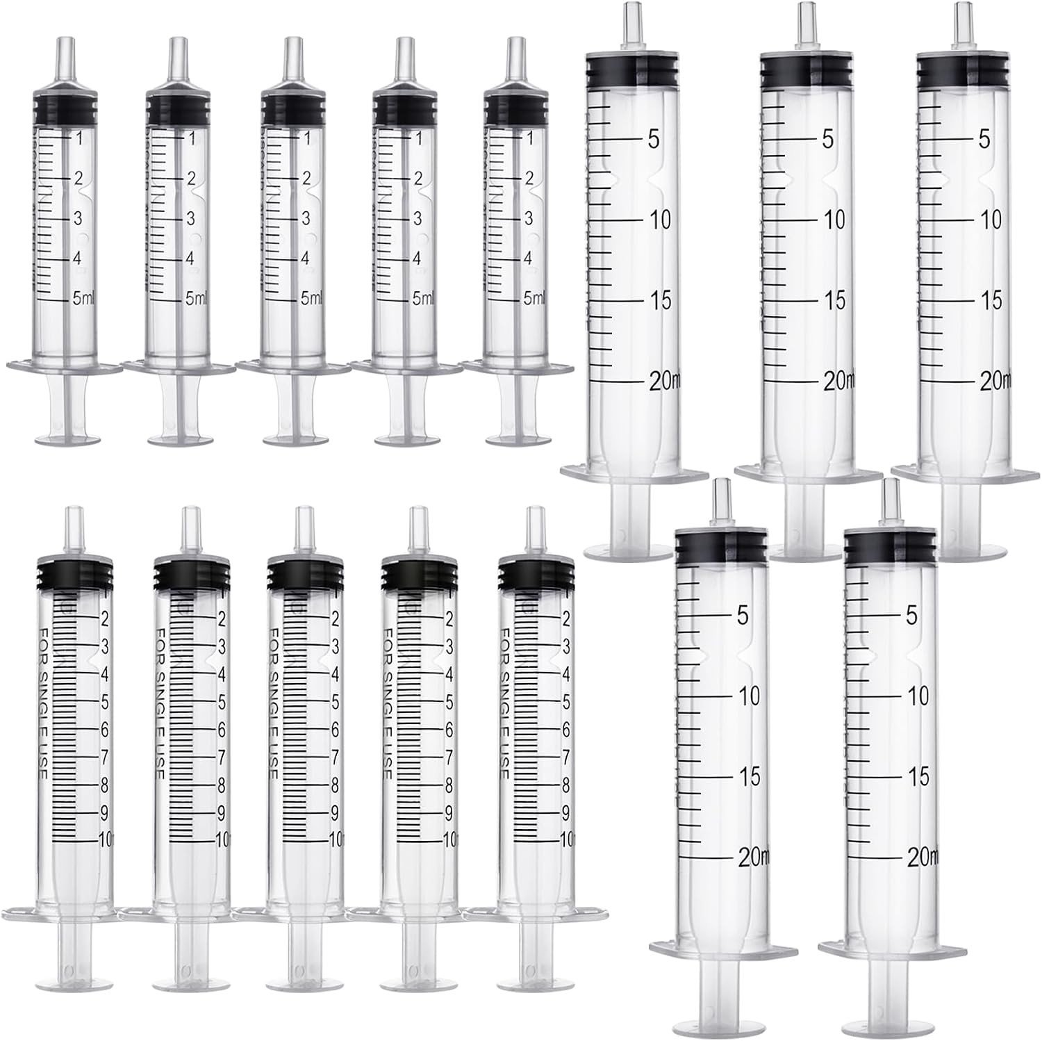 Doseerspuit Set - Transparant - 5 ml, 10 ml, 20 ml - Kunststof en Rubber - Voor Vloeistofmeting en Dierenvoeding