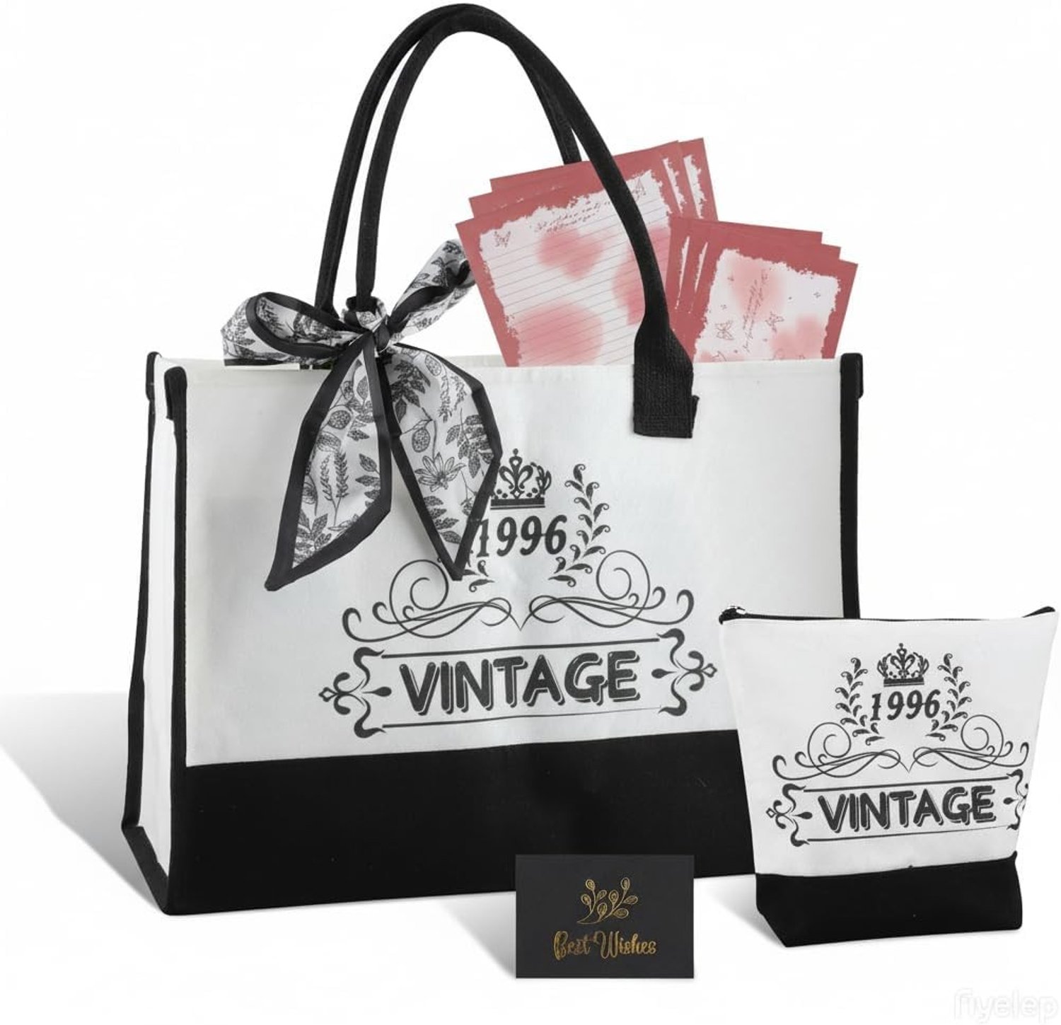Canvas Tote Bag voor Vrouwen, Reisaccessoires voor Verjaardag, Vintage 1996 Handtas en Cosmetica Tas, Perfect Cadeau voor 30e Verjaardag