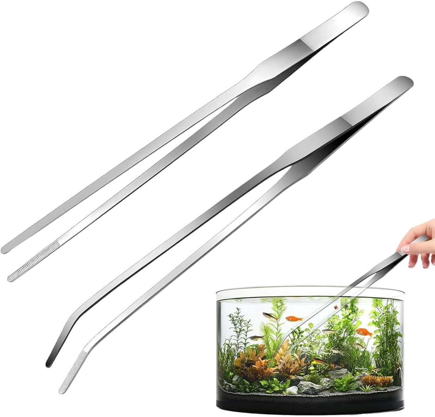 Aquarium Pincet, Gebogen Aquarium Pincet, 2 Stuks Rechte en Gebogen Pincet, 27 cm Lang, RVS Pincet voor Hagedissen, Spinnen, Slangen, Voedingsinstrument voor Aquarium