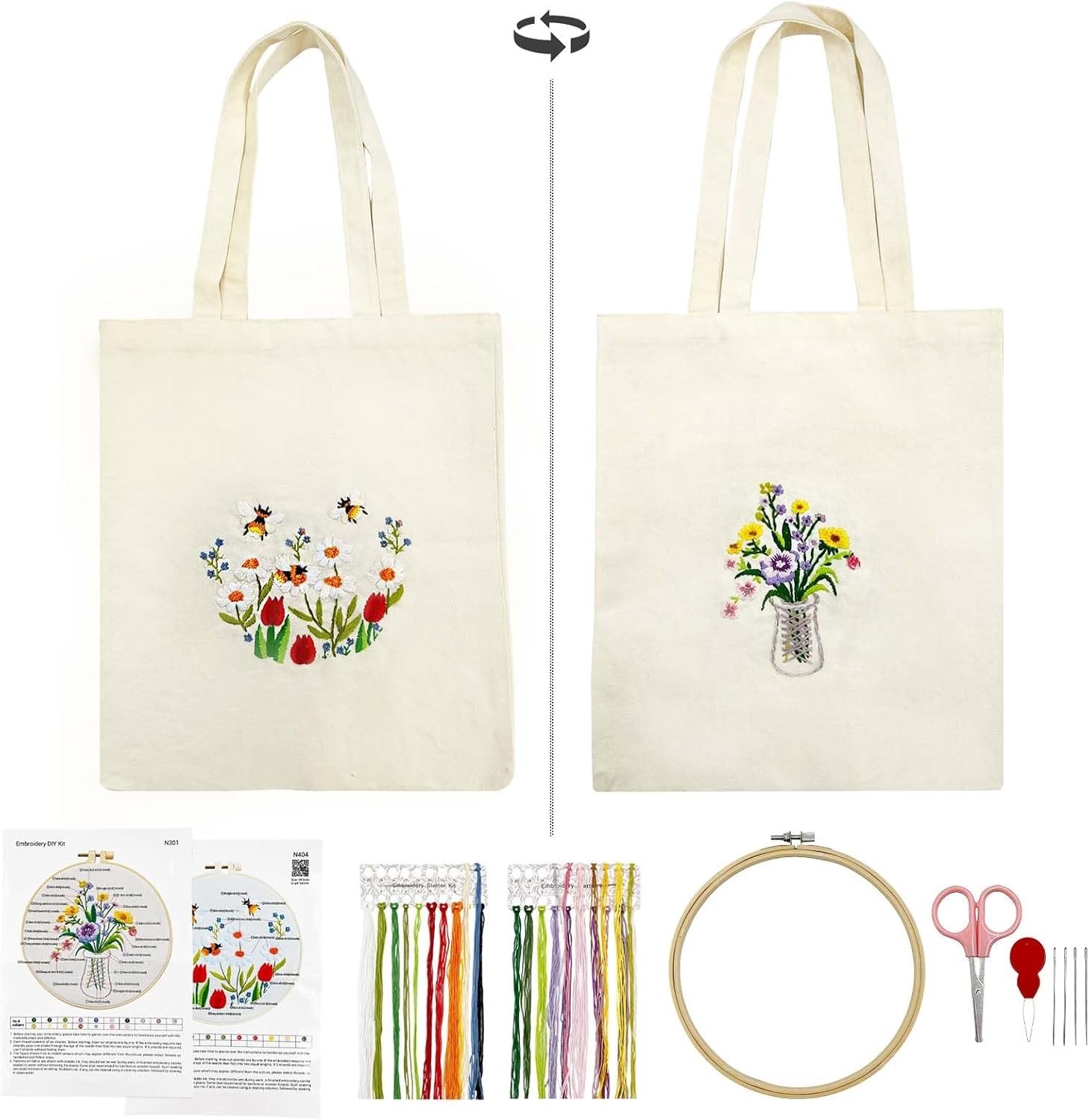 Dubbele Patroon Canvas Tote Bag Borduurset voor Creatieve Projecten en Handwerk