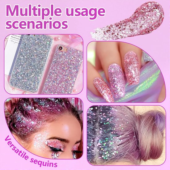 50 ml fles glitterbodylotion, glitter voor het gezicht, voor het gezicht - Cosmetisch product voor festivals,haar, nagels - Langdurige, sprankelende make-up（Roze） — afbeelding 2