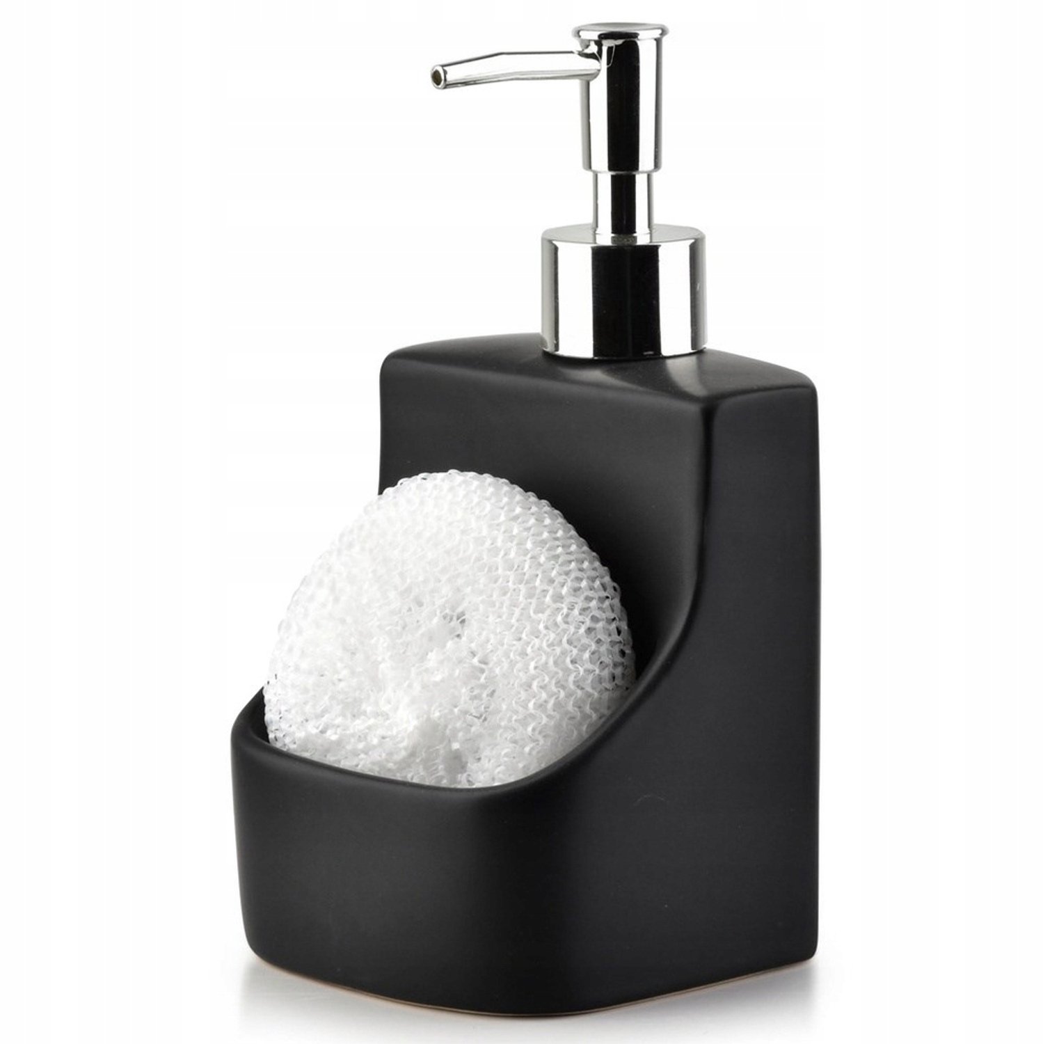 Zwarte Keramische Zeepdispenser met Schuurspons Houder - 400ml