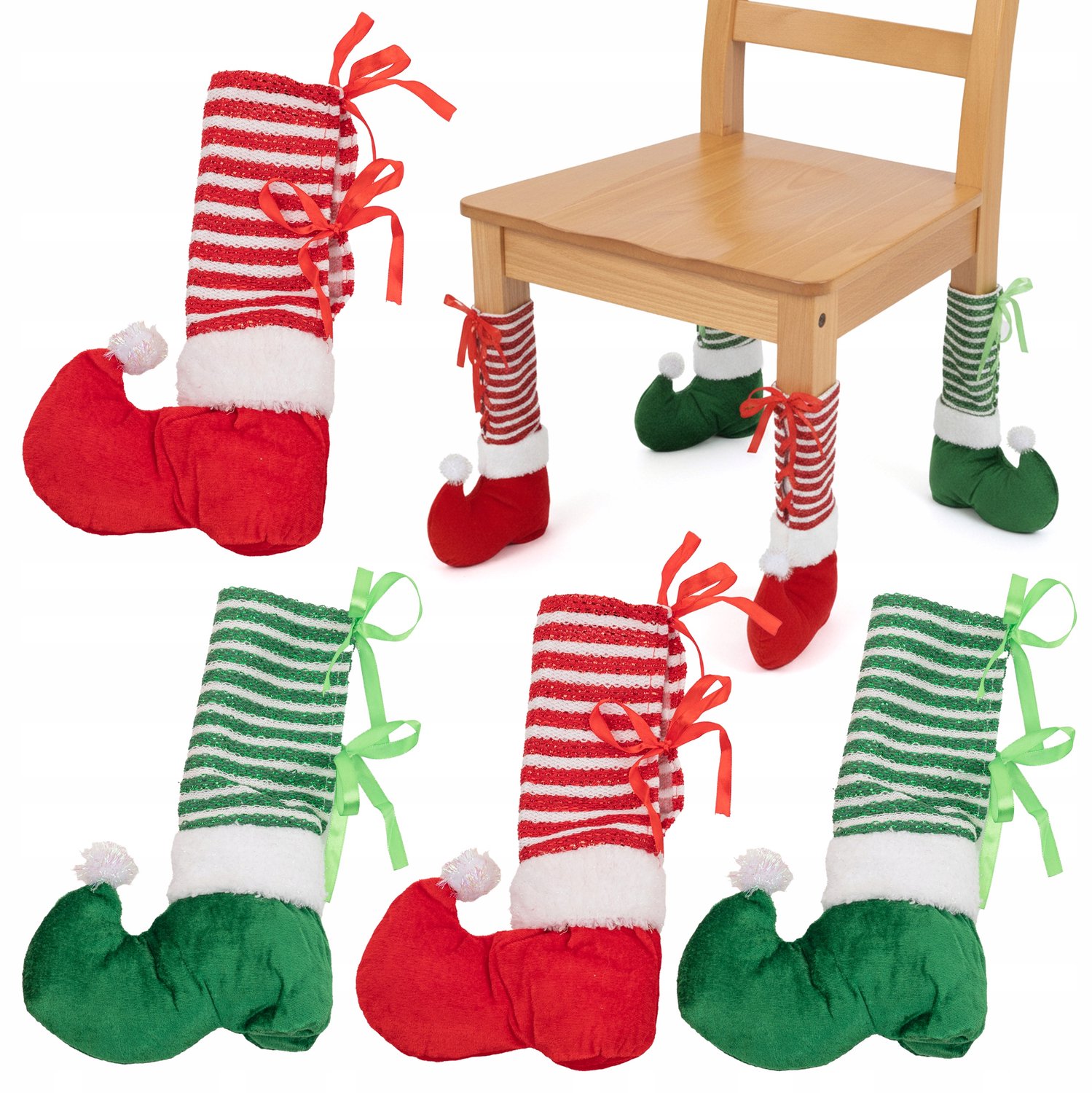 Kerstdecoratie Stoelpoot Sokken - Elf Poten - 4 Stuks