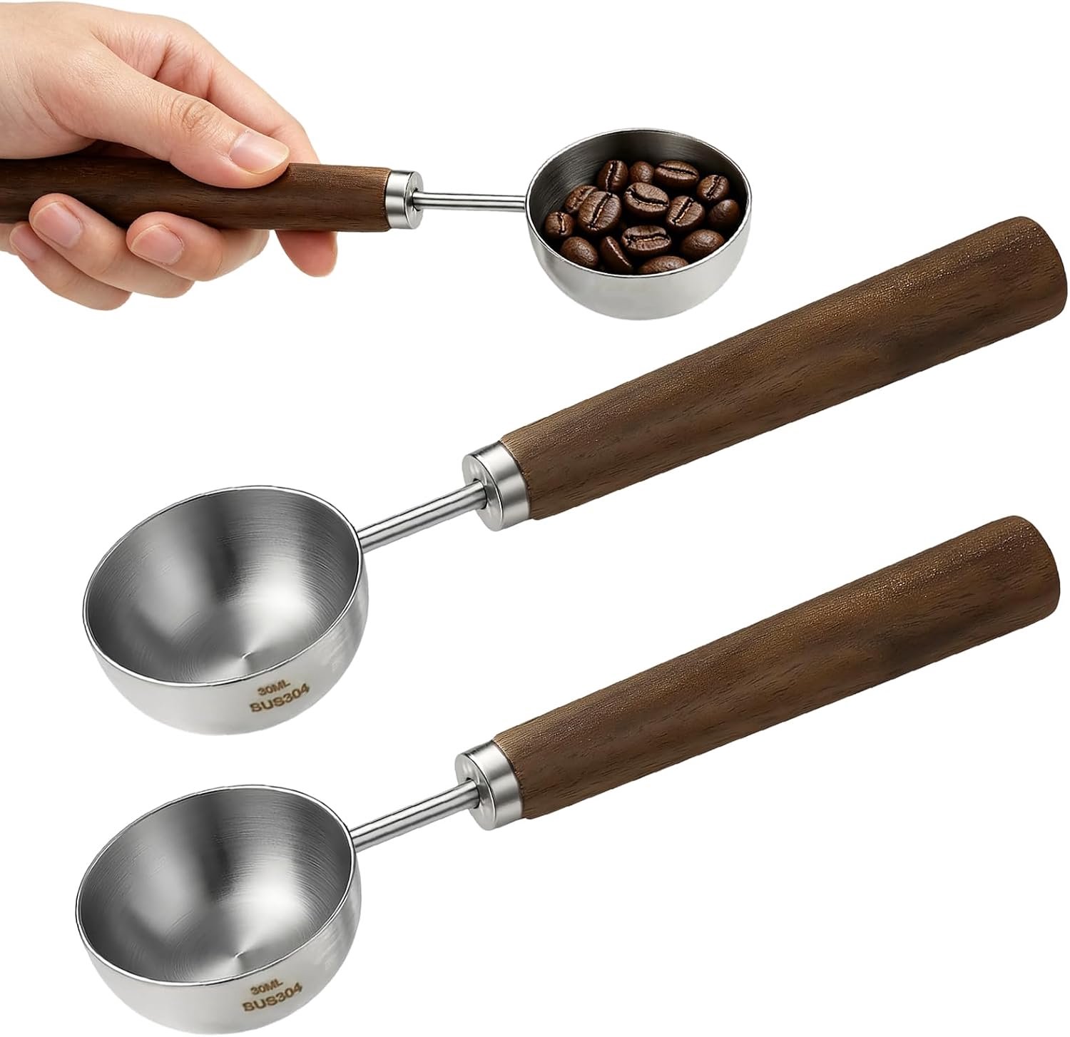 2 Pcs 1 fl oz Coffee Spoons, Vintage Stainless Steel Measuring Spoon, Retro Stainless Steel Coffee Spoon with Walnut - ShopVlot