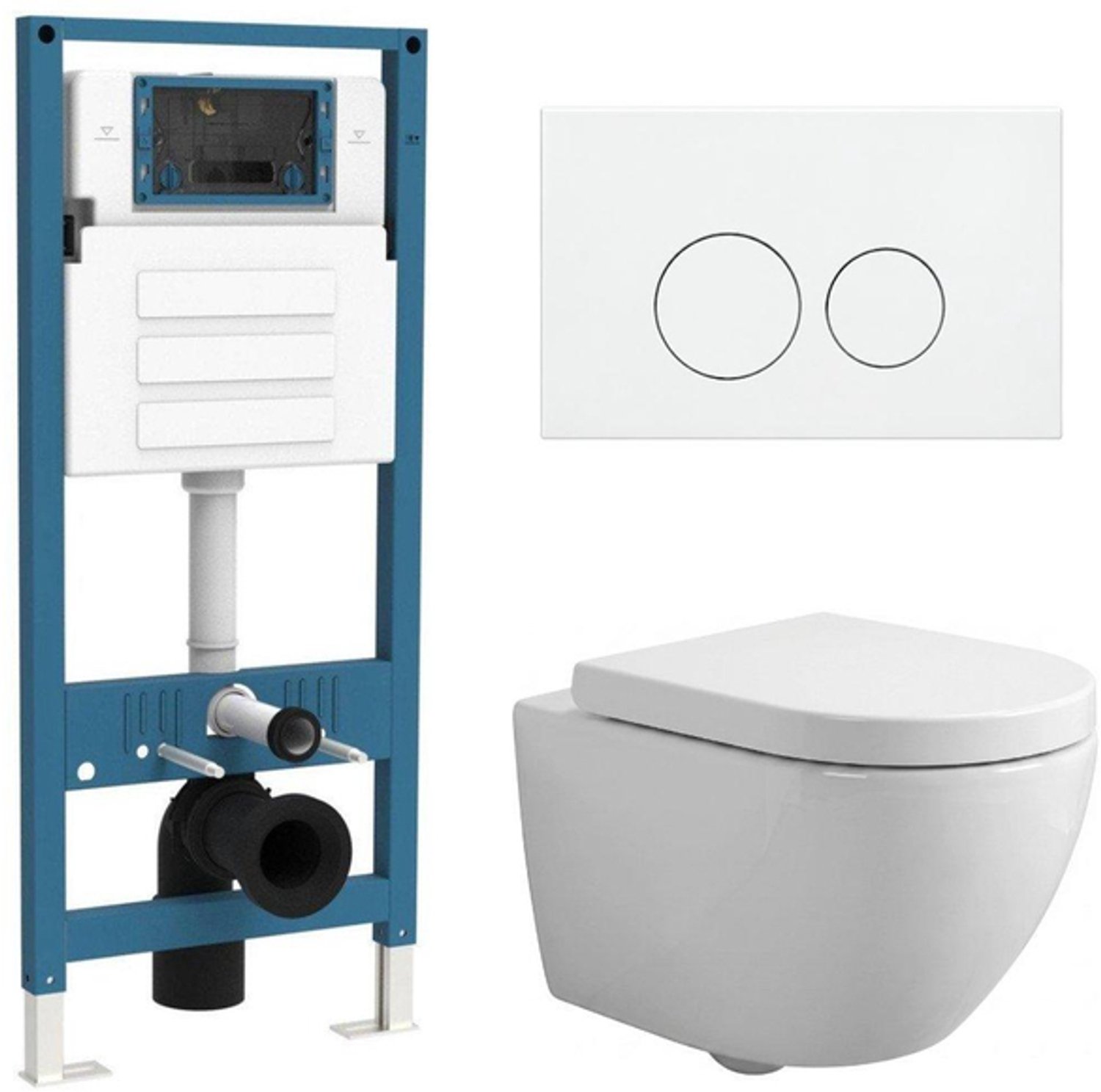 QeramiQ Dely Swirl Compact Toiletset - inbouwreservoir QeramiQ flush - 25mm zitting - kunststof bedieningsplaat glans wit - ronde knoppen - glans wit