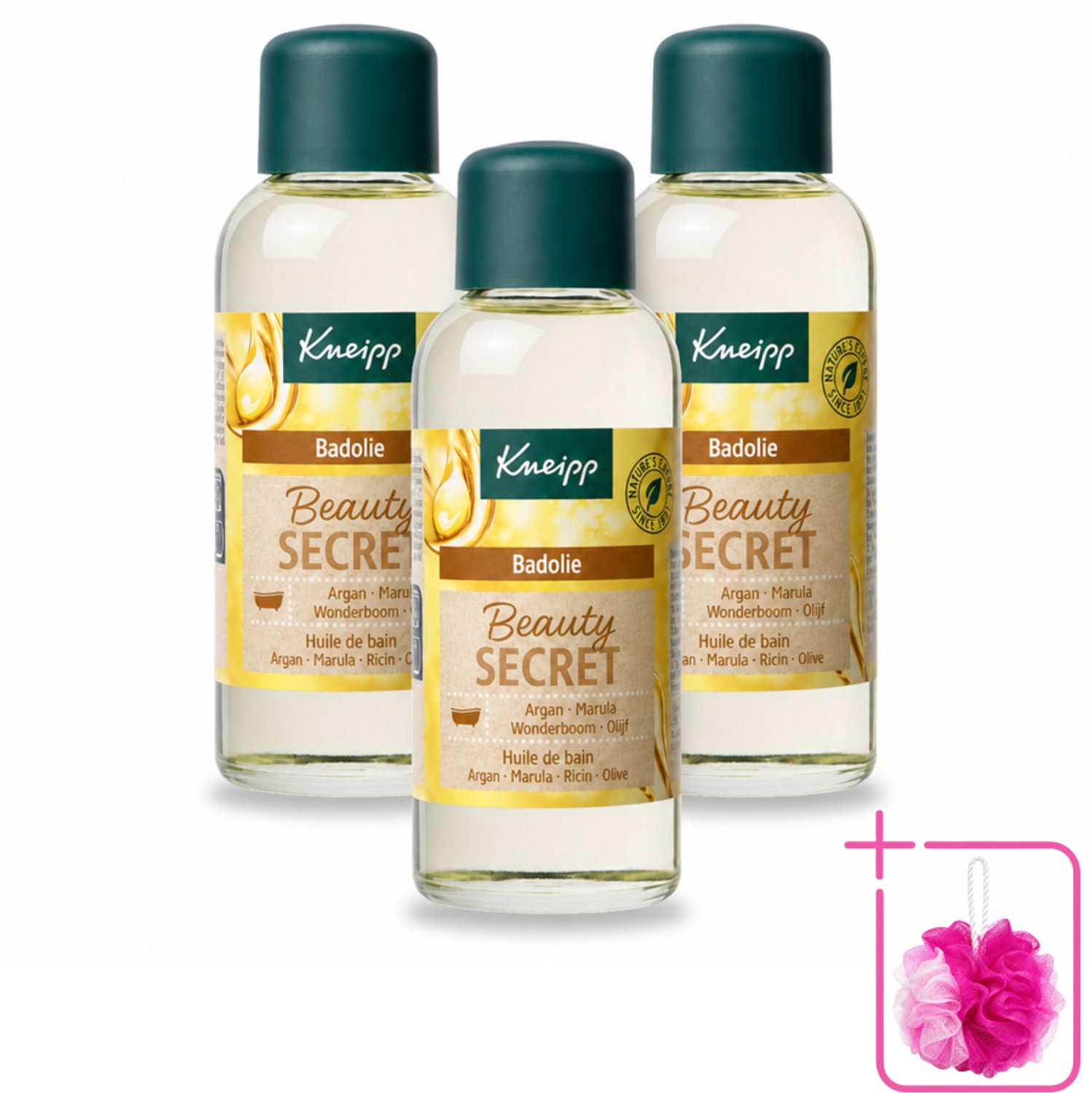 3 x Kneipp - Badolie - Beauty Secret - Voor alle huidtypen - 100 ml - Bulkverpakking - Badolie - Douchemop - Huidverzorging