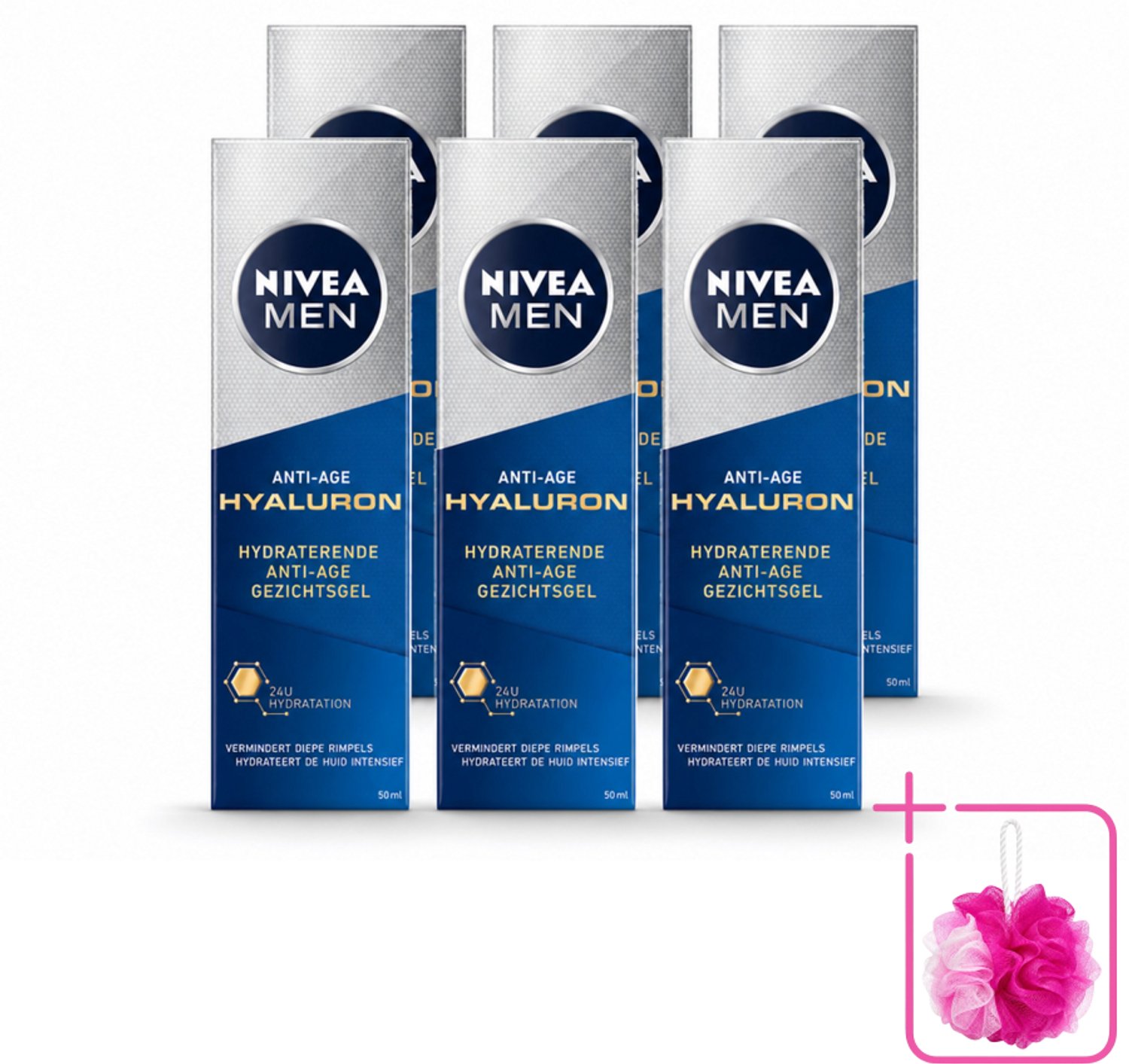 6 x NIVEA MEN - Anti-Age - Hydraterende Gezichtsgel met Hyaluron - 50 ml - Bulkverpakking - Anti-ouderdom - Douchemop - Gezichtsgel