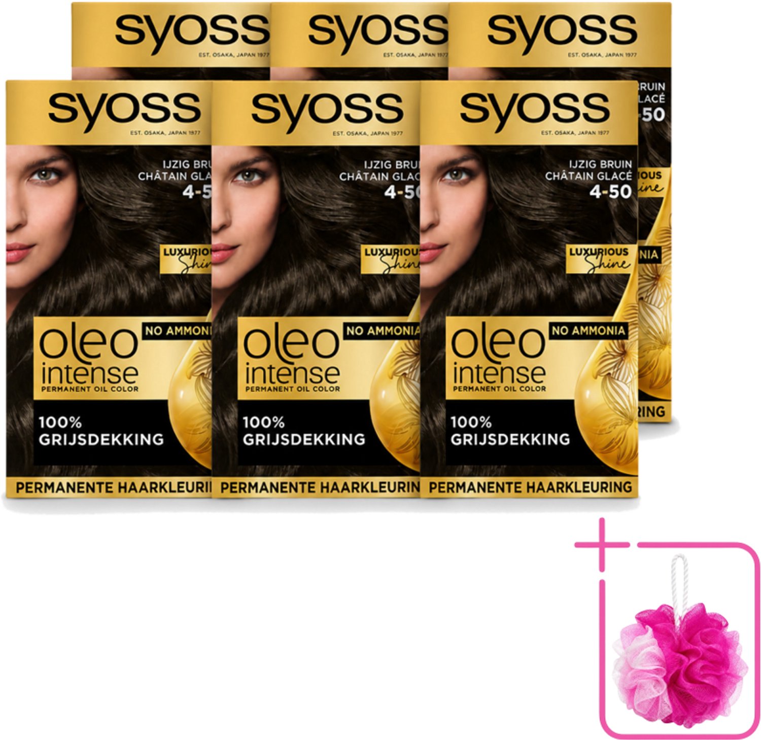 6 x SYOSS - Oleo Intense 4-50 - Haarverf - Permanente Haarkleuring - Ijzig Bruin - Langdurige Kleur - Bulkverpakking - Haarkleuring - Douchemop - Ijzig Bruin