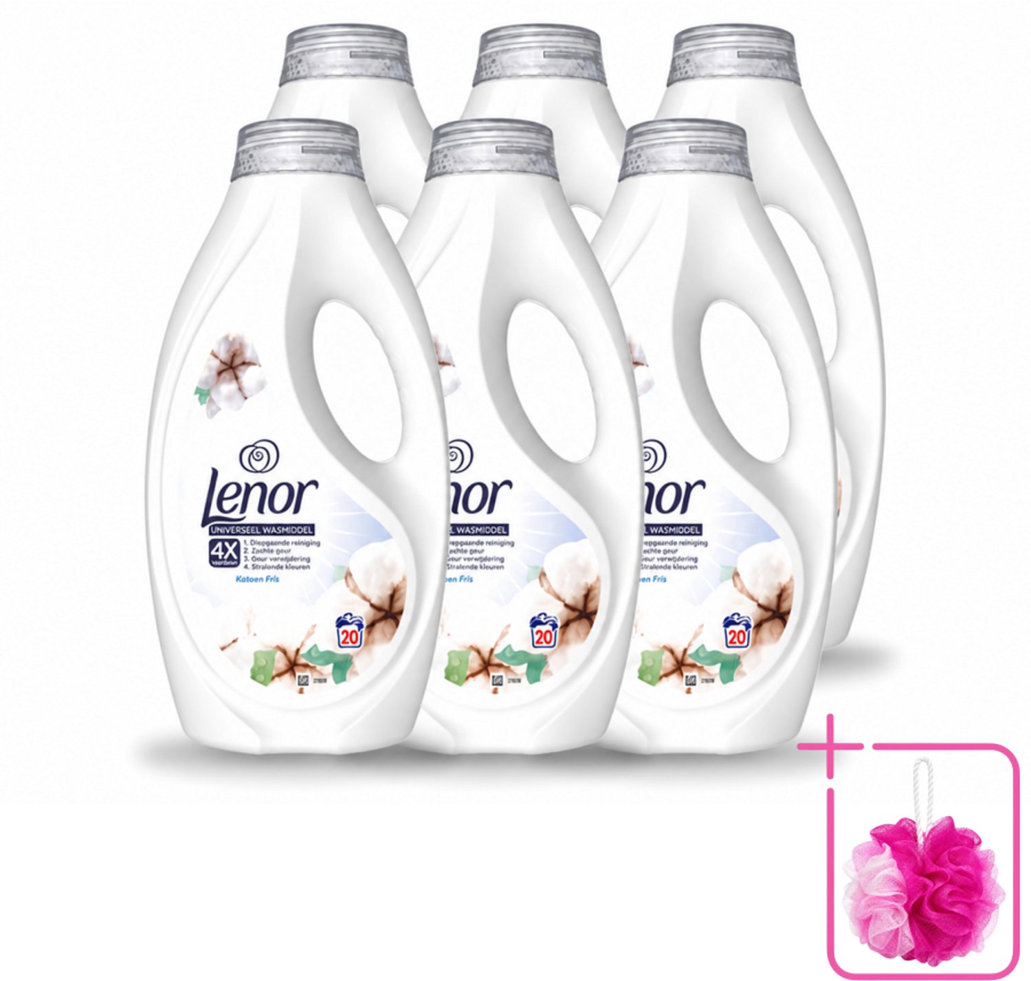 6 x Lenor – Wasmiddel – Katoen Fris – 20 Wasbeurten - 900 ml - Bulkverpakking - Wasmiddel katoen - Douchemop - Fris wasmiddel