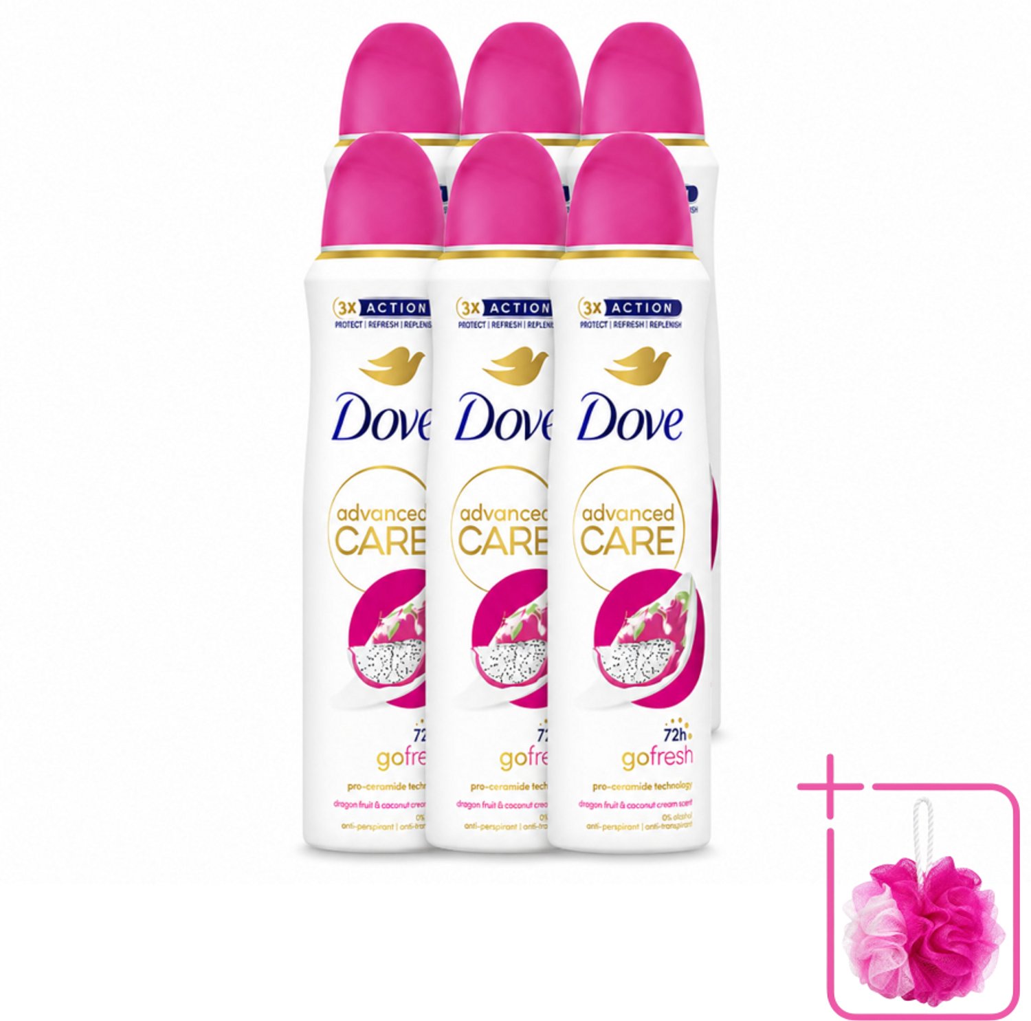 6 x Dove – Deodorant Spray – Dragon Fruit & Coconut Cream – 150 ml - Bulkverpakking - Anti-transpirant spray - Zweetvermindering
