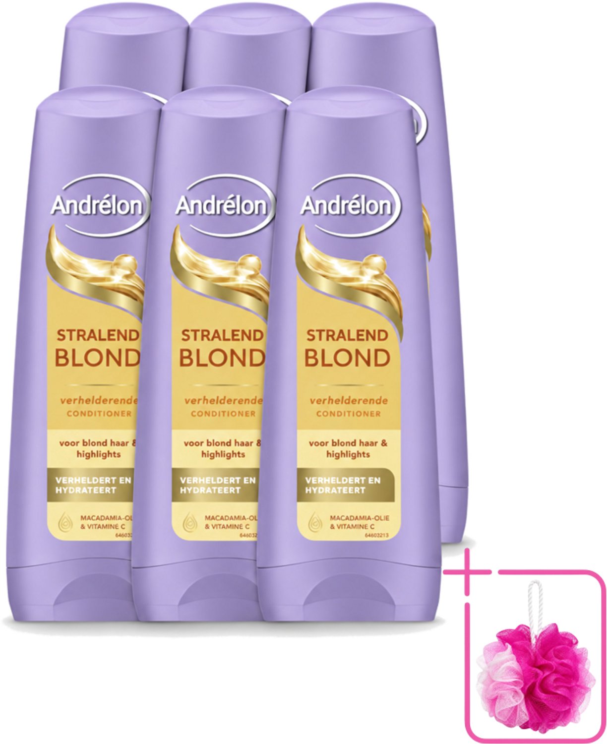 6 x Andrélon – Conditioner – Stralend Blond – 200 ml - Bulkverpakking - Blond haar verzorgen - Douchemop - Verhelderen