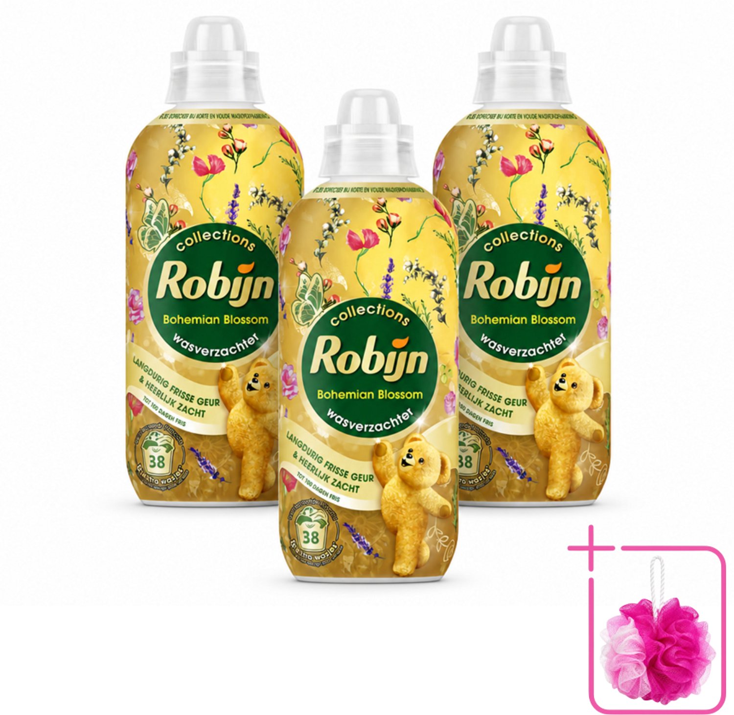 3 x Robijn – Wasverzachter – Bohemian Blossom – 765 ml - Bulkverpakking - Wasverzachter - Douchemop - Bloemige geur