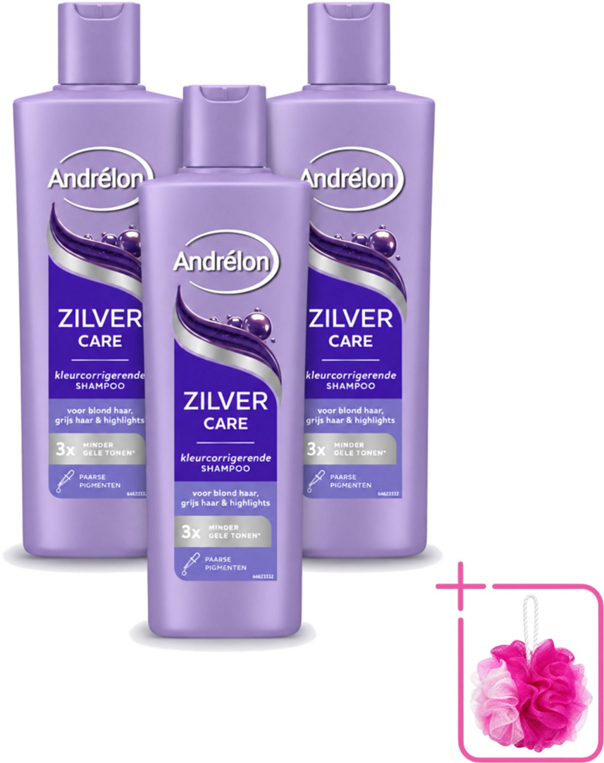 3 x Andrélon – Shampoo – Zilver Care – 250 ml - Bulkverpakking - Zilver Care Shampoo - Douchemop - Koele haarkleur