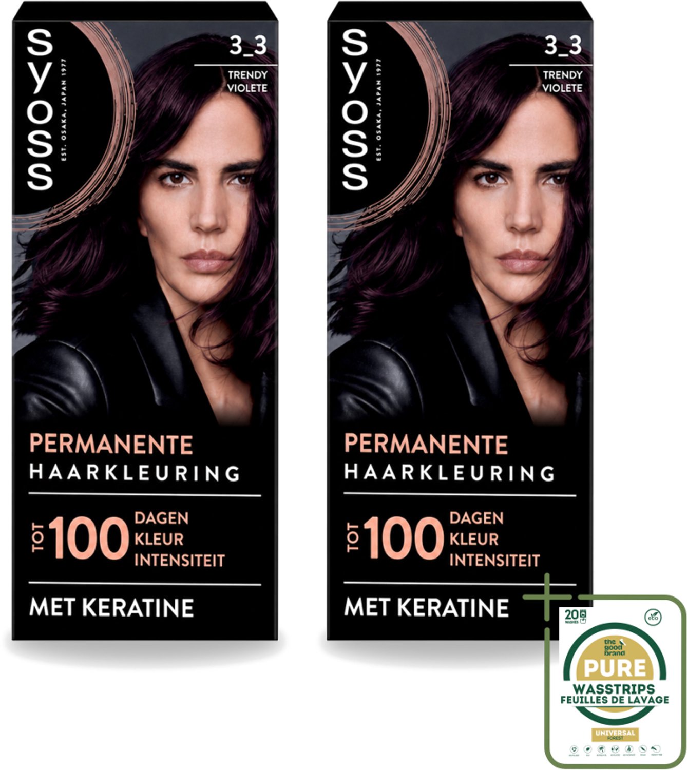 2 x SYOSS Permanent Coloration 3-3 - Haarverf - Trendy Violet - Wasstrips - Haarkleur - Haarverf - Keratine - Grijsdekking - Haarverf Permanent