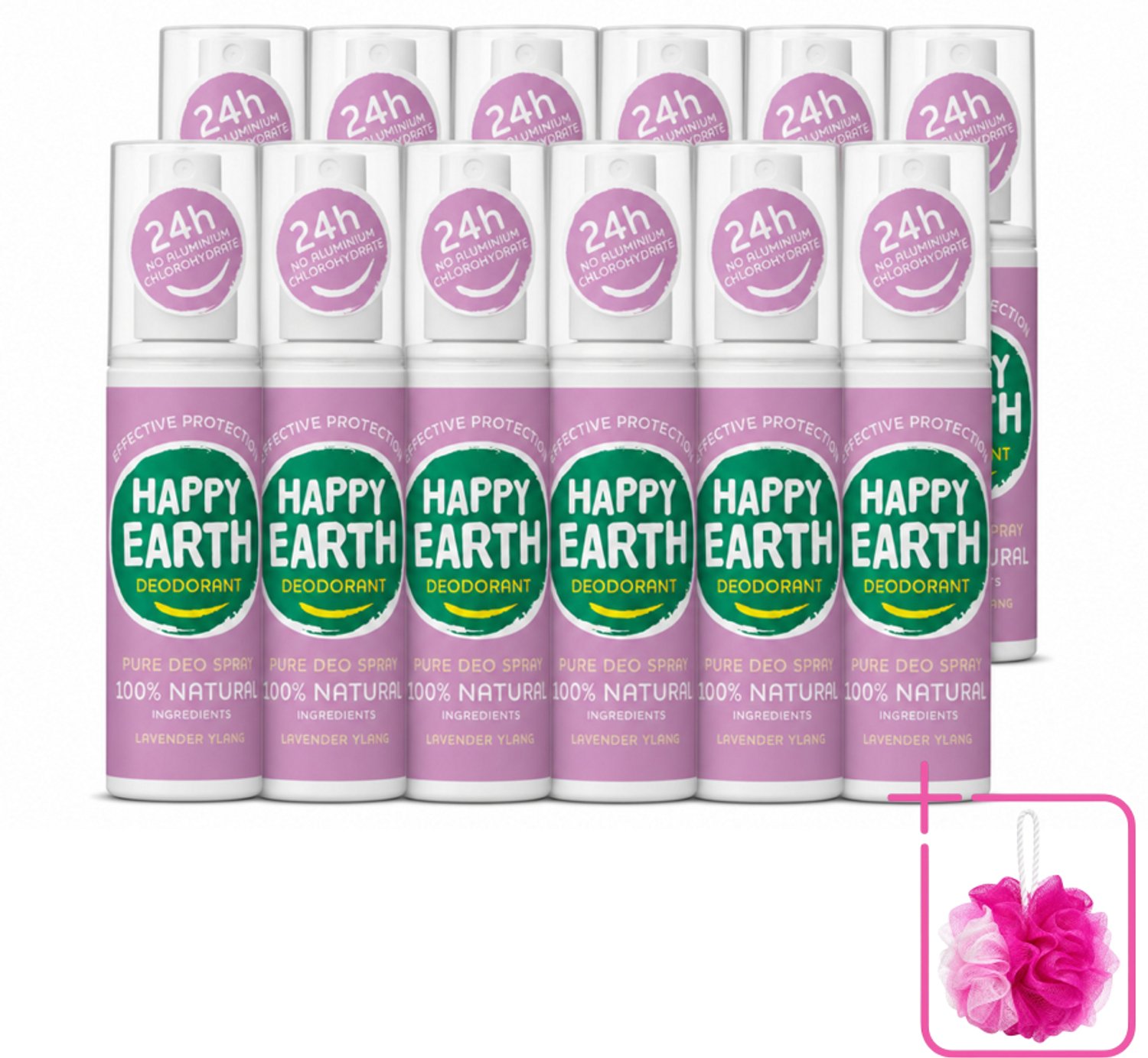 12 x Happy Earth – Deodorant Spray – 100% Natuurlijk Lavender Ylang – 100 ml - Bulkverpakking - Deodorant spray - Douchemop - Natuurlijke deodorant