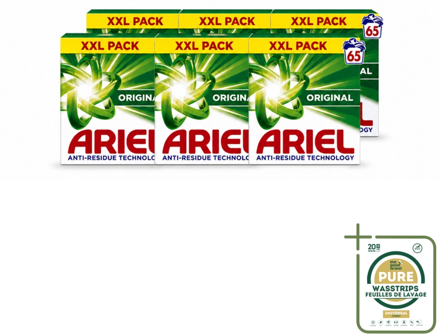 6 x Ariel – Original – Snel Oplosbaar Waspoeder – 3,58 kg - Wasstrips - Snel Oplosbaar Waspoeder - Koud Water Was - Anti-residu Technologie - Vlekverwijdering - Frisse Geur