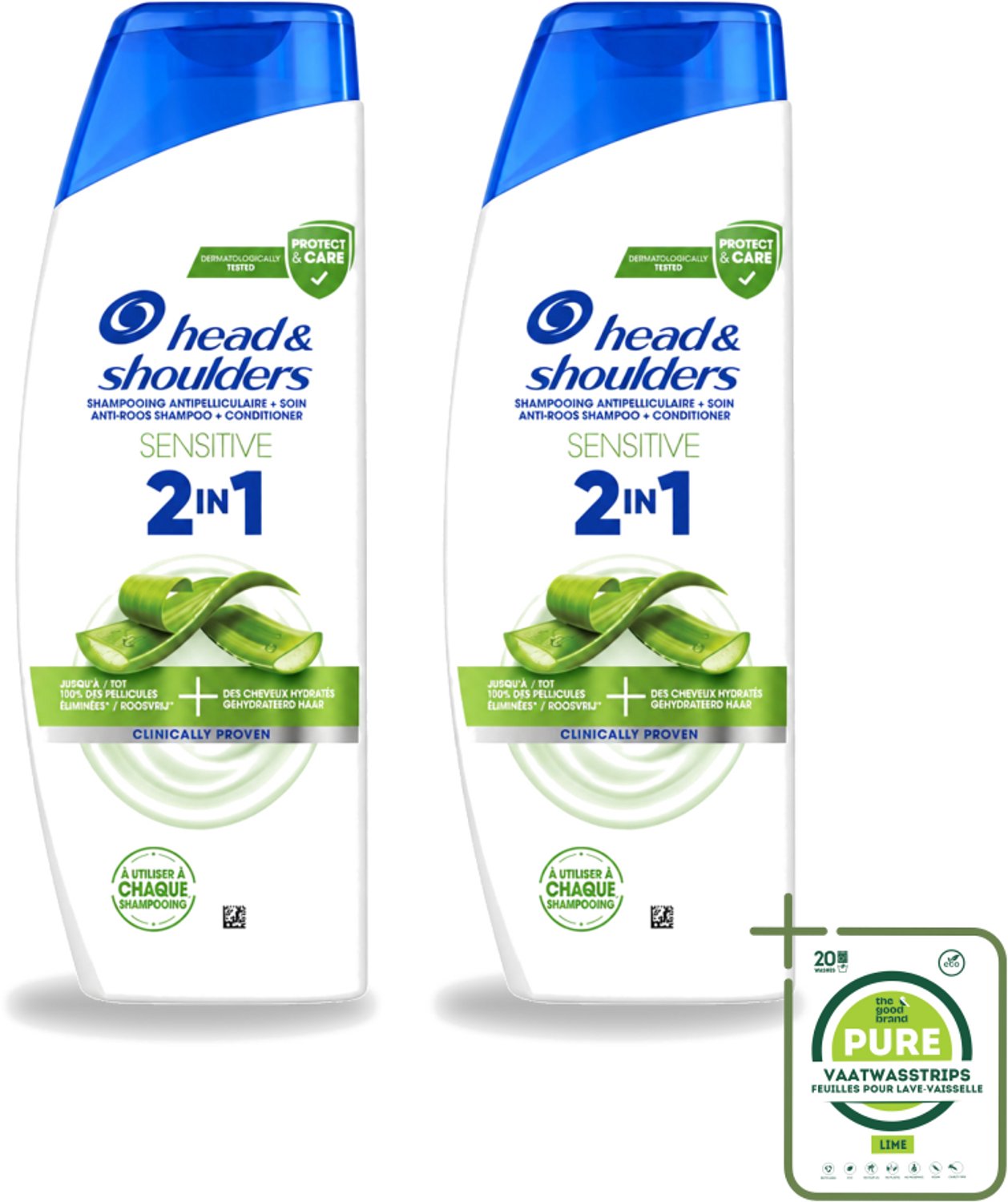 2 x Head & Shoulders – 2-in-1 – Sensitive – 300 ml - Grootverpakking - Vaatwasstrips - Anti-roos Shampoo - 2-in-1 Shampoo - Shampoo Tegen Roos - Hydraterende Shampoo - Dagelijkse Shampoo