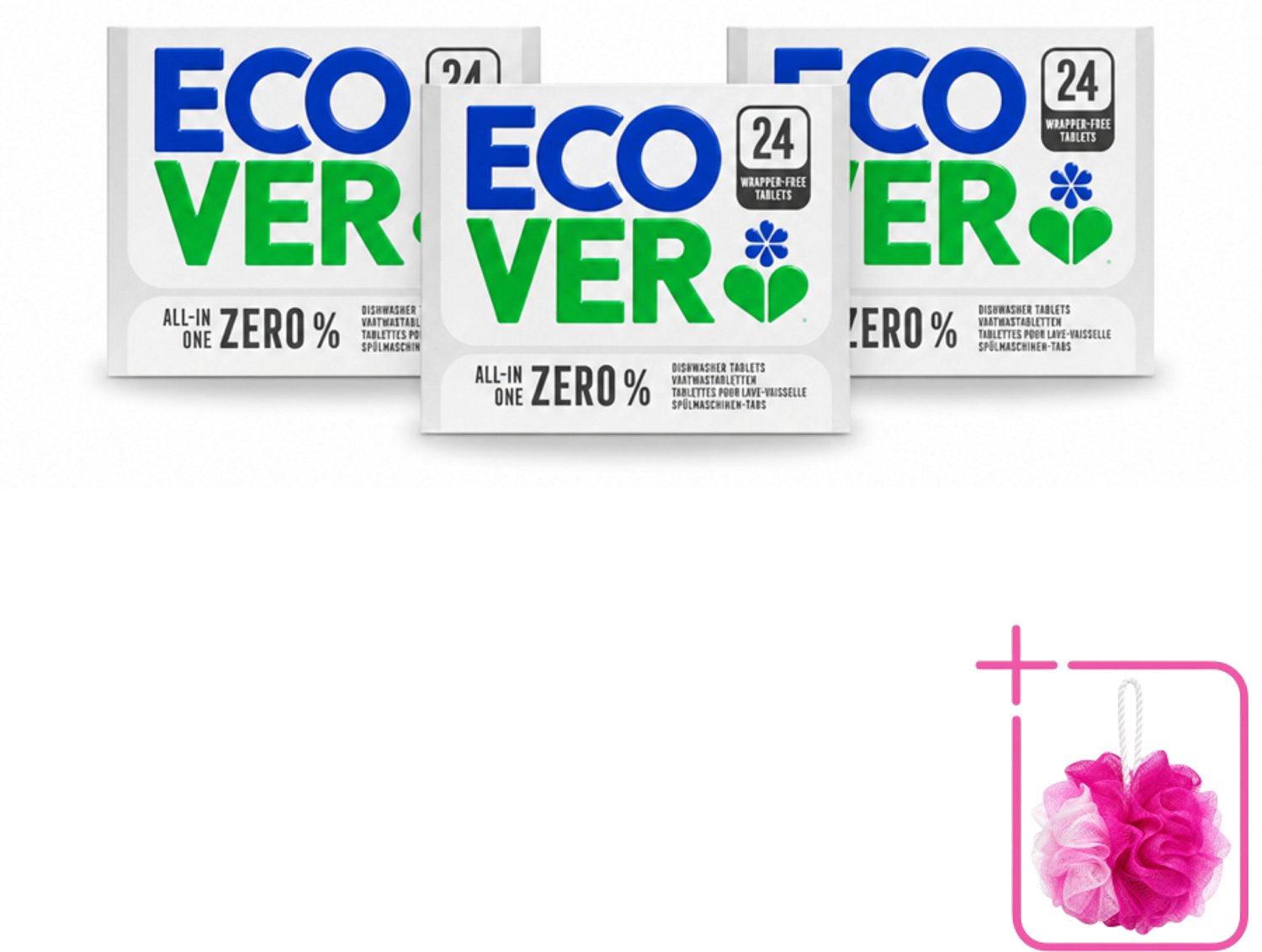 3 x Ecover - Vaatwastabletten All-in-One Zero% - 24 Tabs - Bulkverpakking - Vaatwasmiddel - Vaatwastablet