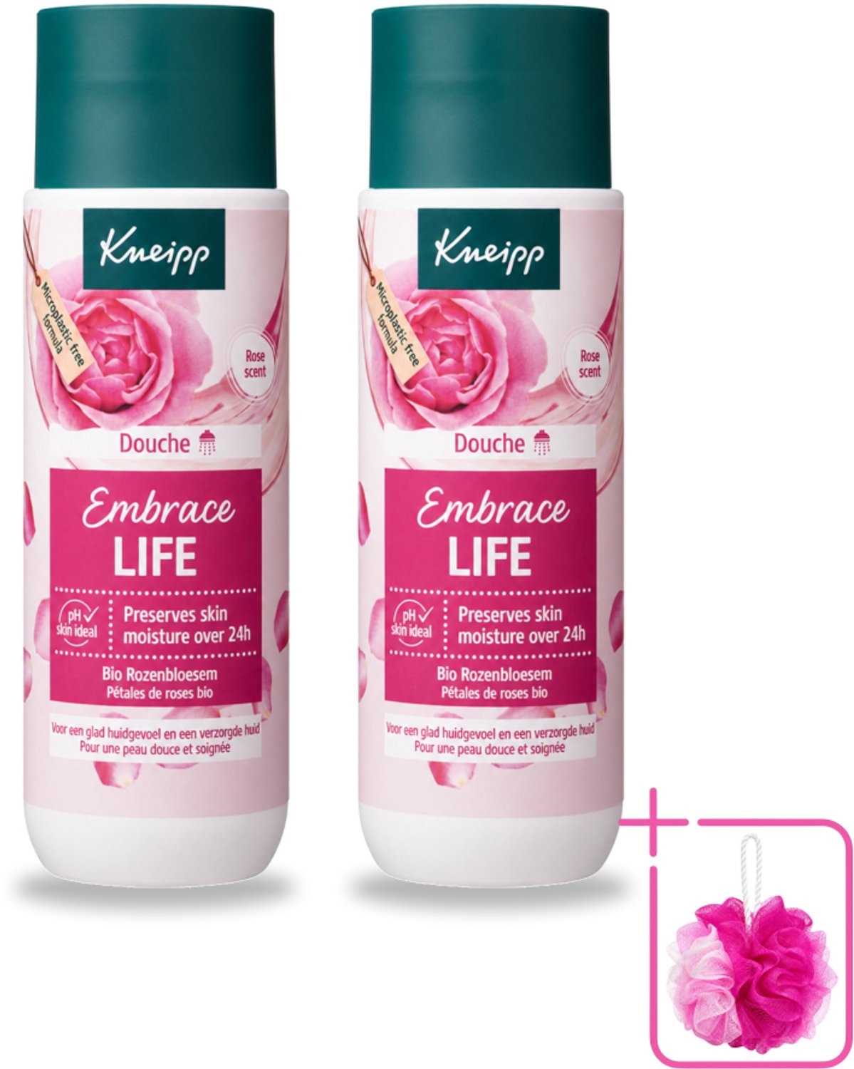 2 x Kneipp - Douchegel - Embrace Life - 200 ml - Bulkverpakking - Douchegel - Douchemop - Roze geur
