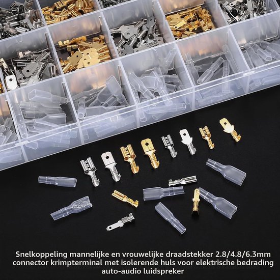 540 Stuks Elektrische Draadverbindingen, 2.8mm, 4.8mm, 6.3mm, Mannelijke en Vrouwelijke Spade Connectoren met Isolerende Mouwen voor Draad Crimpverbindingen en Elektrische Projecten — afbeelding 3