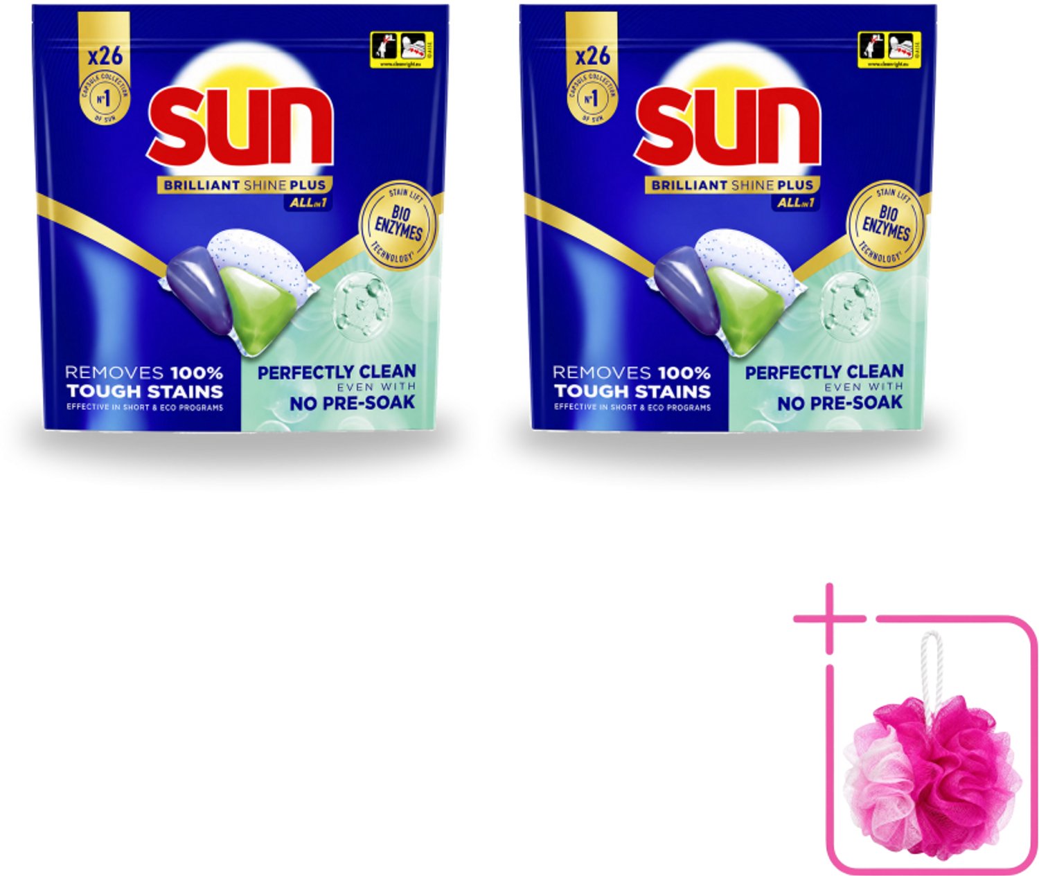 2 x Sun – Vaatwascapsules – Brilliant Shine+ All-in-1 - 26 capsules - Bulkverpakking - Vaatwasmiddel - Douchemop - Vaatwascapsules