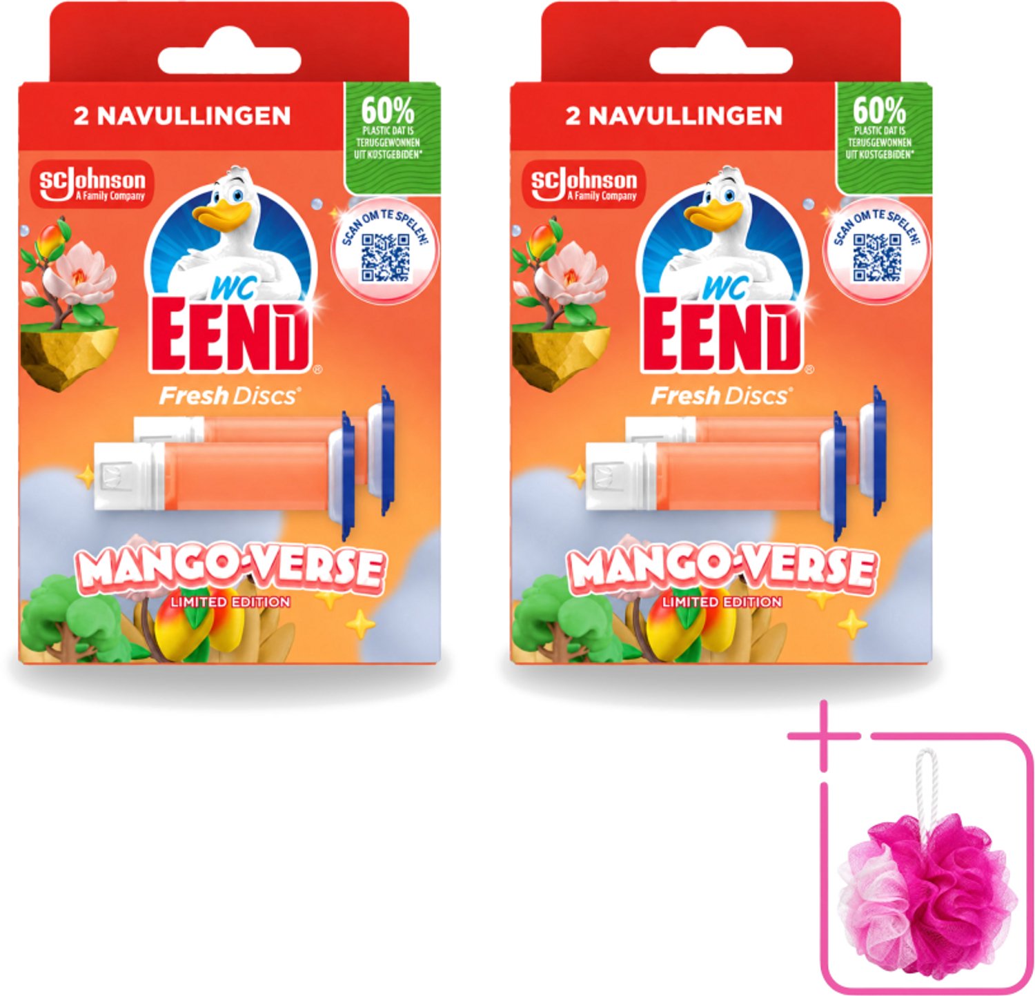 2 x WC Eend – Fresh Discs – Duo Navulling – Mango Verse – 72 ml - Bulkverpakking - Toilet navulling - Douchemop - Fris toilet