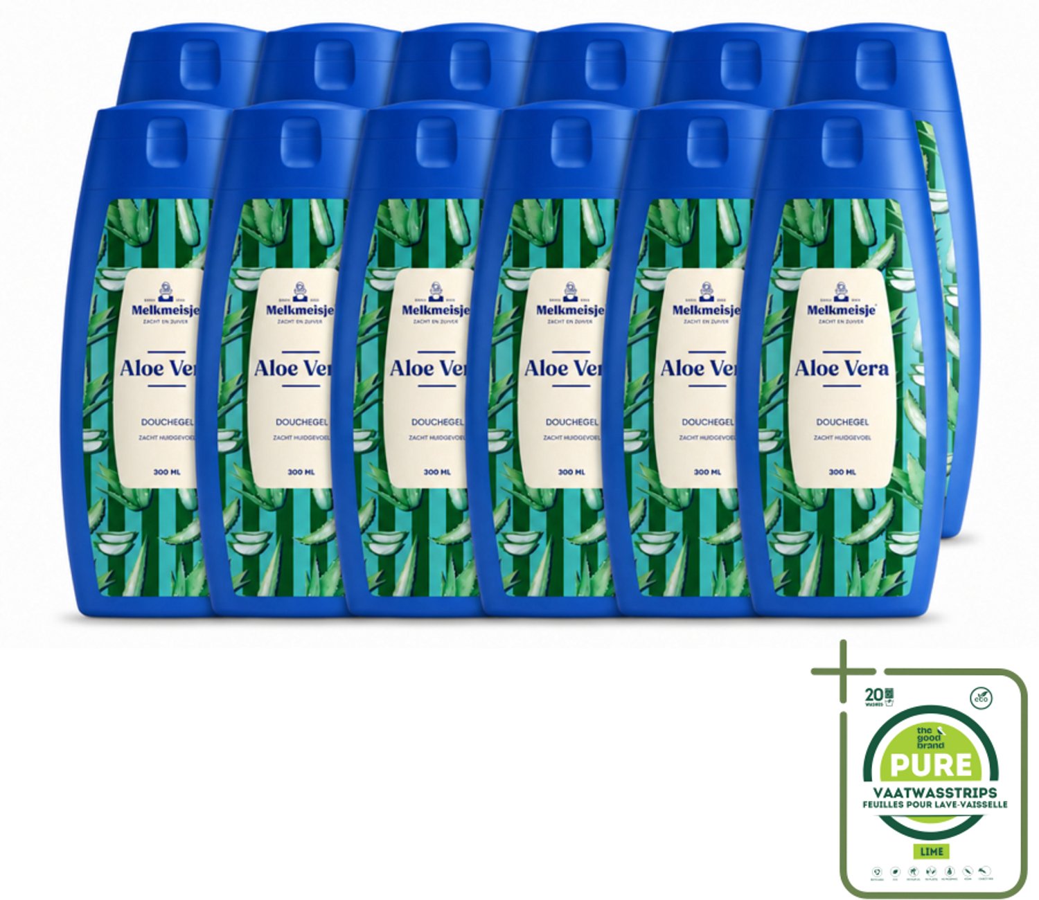 12 x Melkmeisje – Douchegel – Aloe Vera – Zacht Huidgevoel – 300 ml - Grootverpakking - Vaatwasstrips - Bad En Douche Crème - Melkproteïnen - Huid Verzorging - Zachte Huid - Vochtigheid