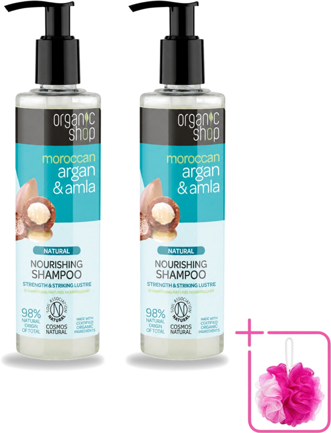2 x Organic Shop - Natural Nourishing Shampoo - Argan Hair & Amla - Herstellend en Voedend - 280 ml - Bulkverpakking - Argan haar shampoo - Douchemop - Amla haar shampoo