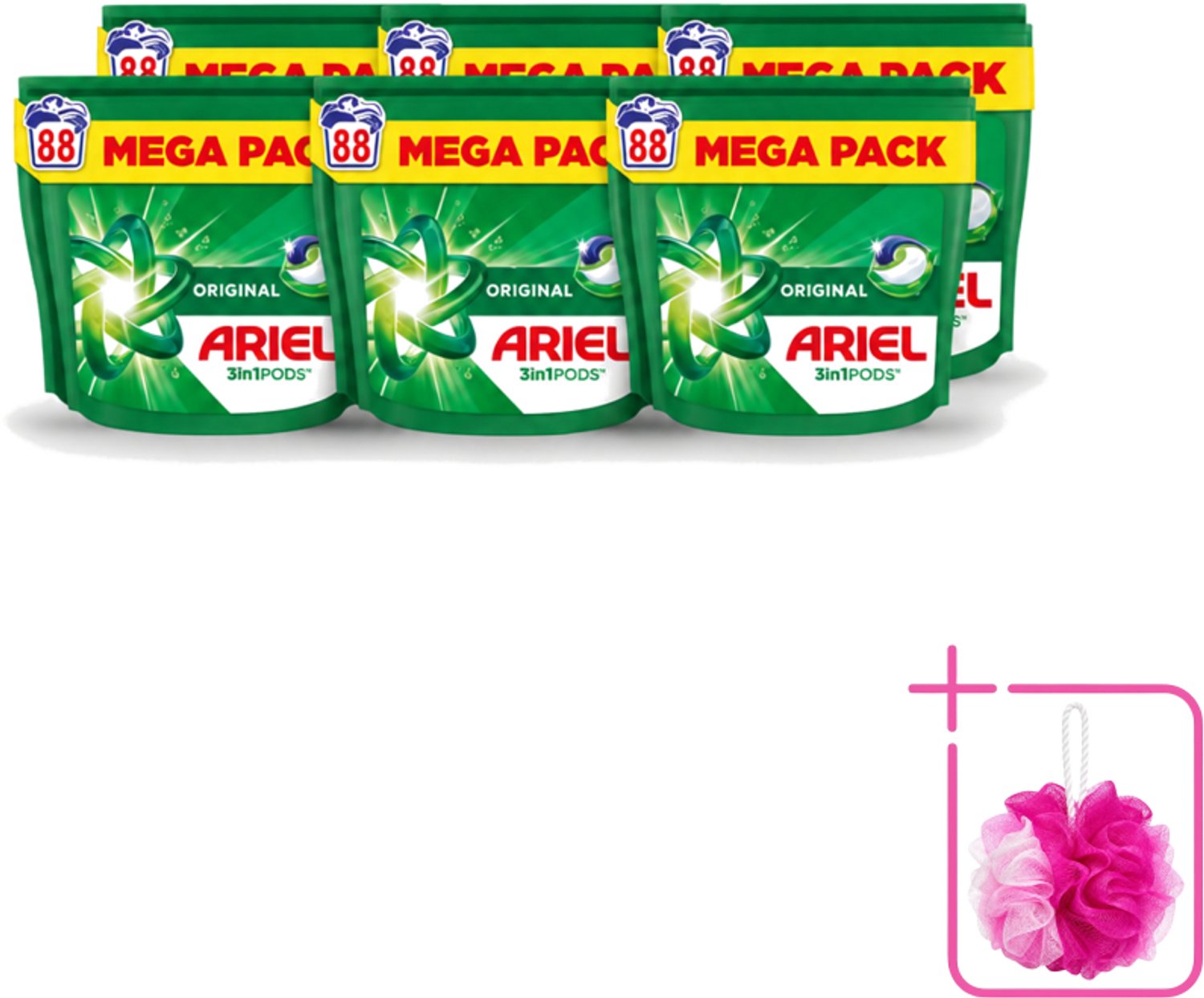 6 x Ariel - 3in1 Wasmiddel Pods - Original - 88 Pods - Bulkverpakking - Wasmiddel pod - Douchemop - 3 in 1 wasmiddel