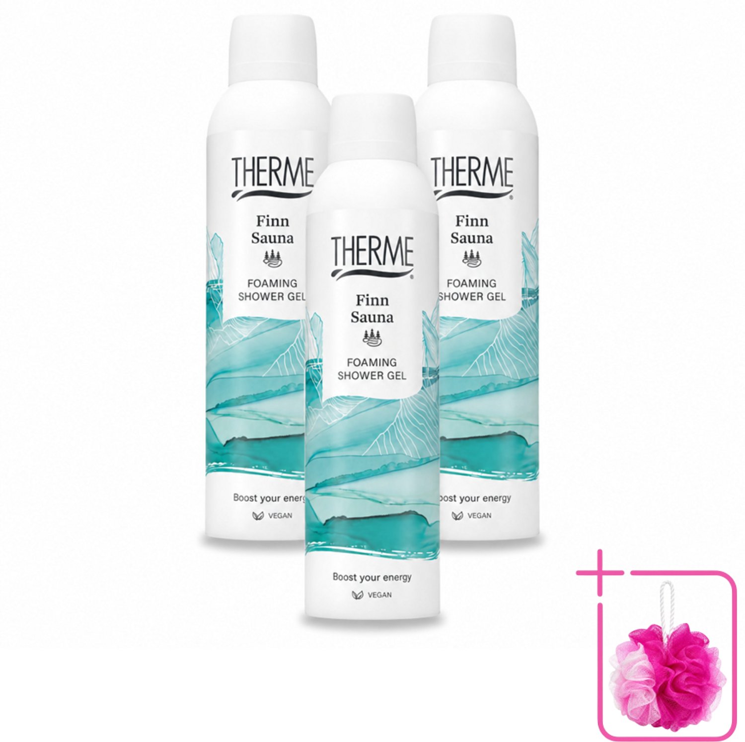 3 x Therme - Finn Sauna - Schuimende Douchegel - Verfrissend - Verzorgend - 200ml - Bulkverpakking - Sauna - Douchemop - Douchegel