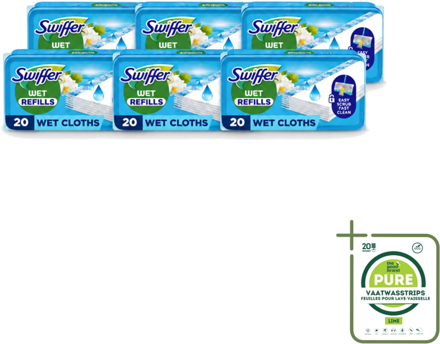6 x Swiffer - Vloerdoekjes – Morning Fresh – 20 doekjes - Grootverpakking - Vaatwasstrips - Vloerdoekjes Navullingen - Schoonmaken Vloer - Vuil Oplossen - Schrobdoekjes - Frisse Geur