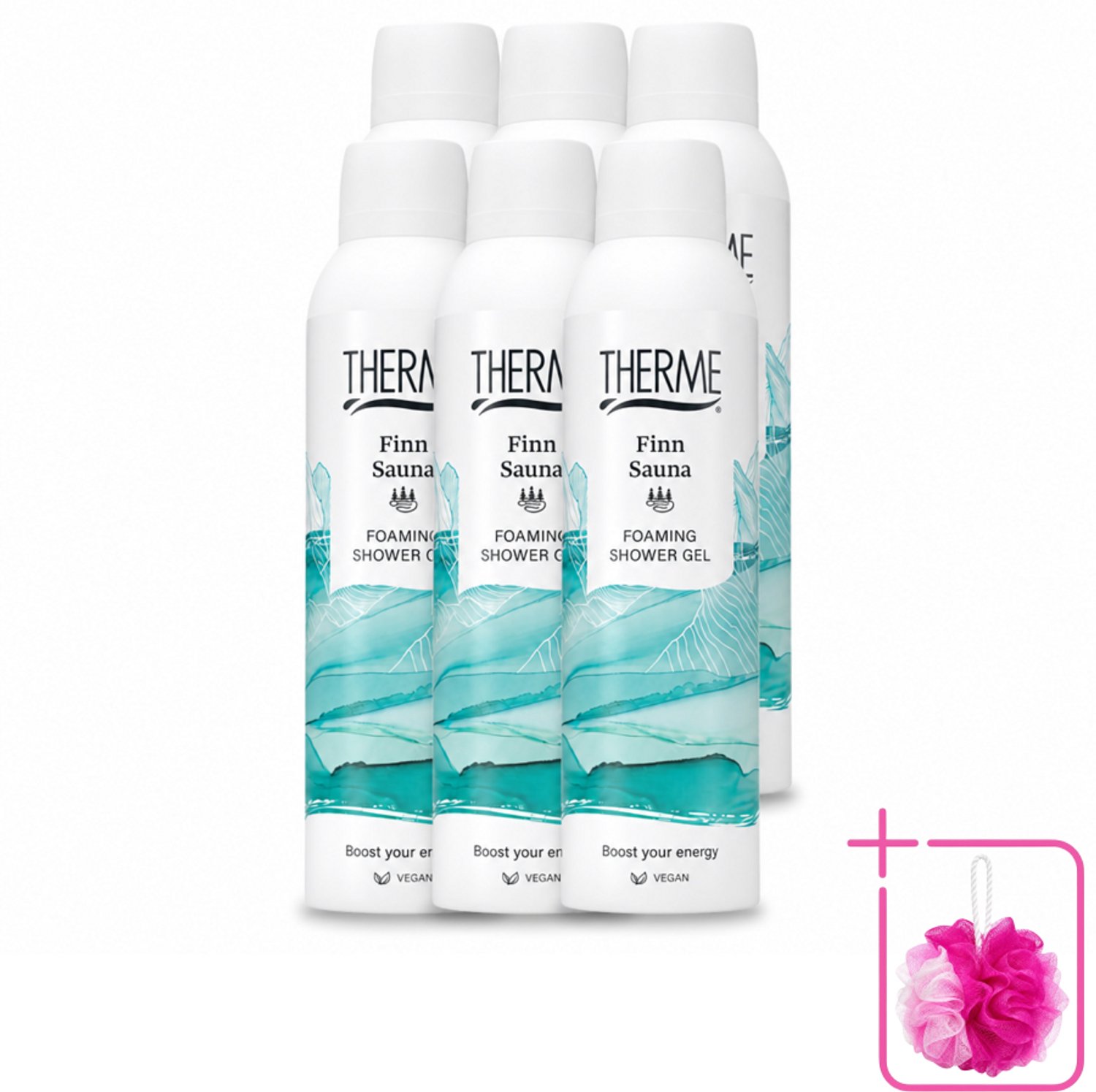 6 x Therme - Finn Sauna - Schuimende Douchegel - Verfrissend - Verzorgend - 200ml - Bulkverpakking - Sauna - Douchemop - Douchegel