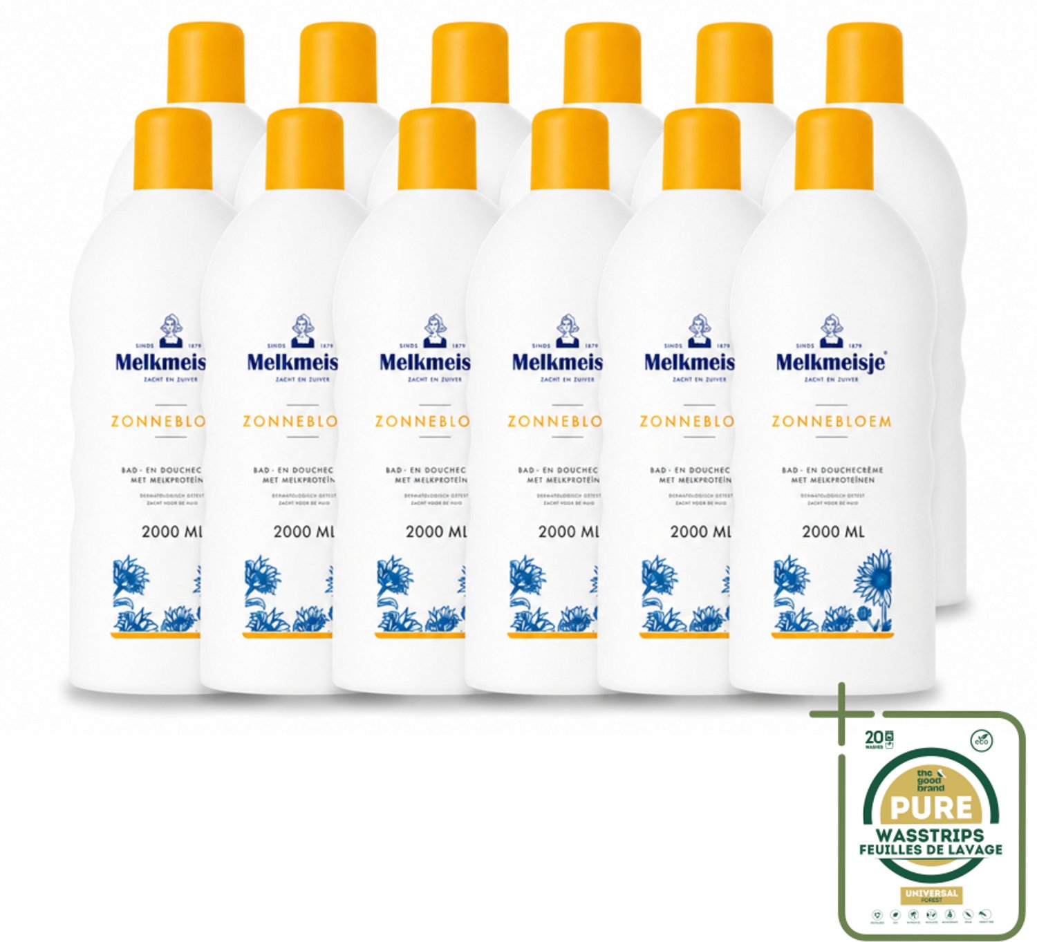 12 x Melkmeisje – Bad & Douchecrème – Zonnebloem – 2000 ml - Wasstrips - Bad En Douchecrème - Badcrème - Douchecrème - Zonnebloem En Melk - Huidverzorging