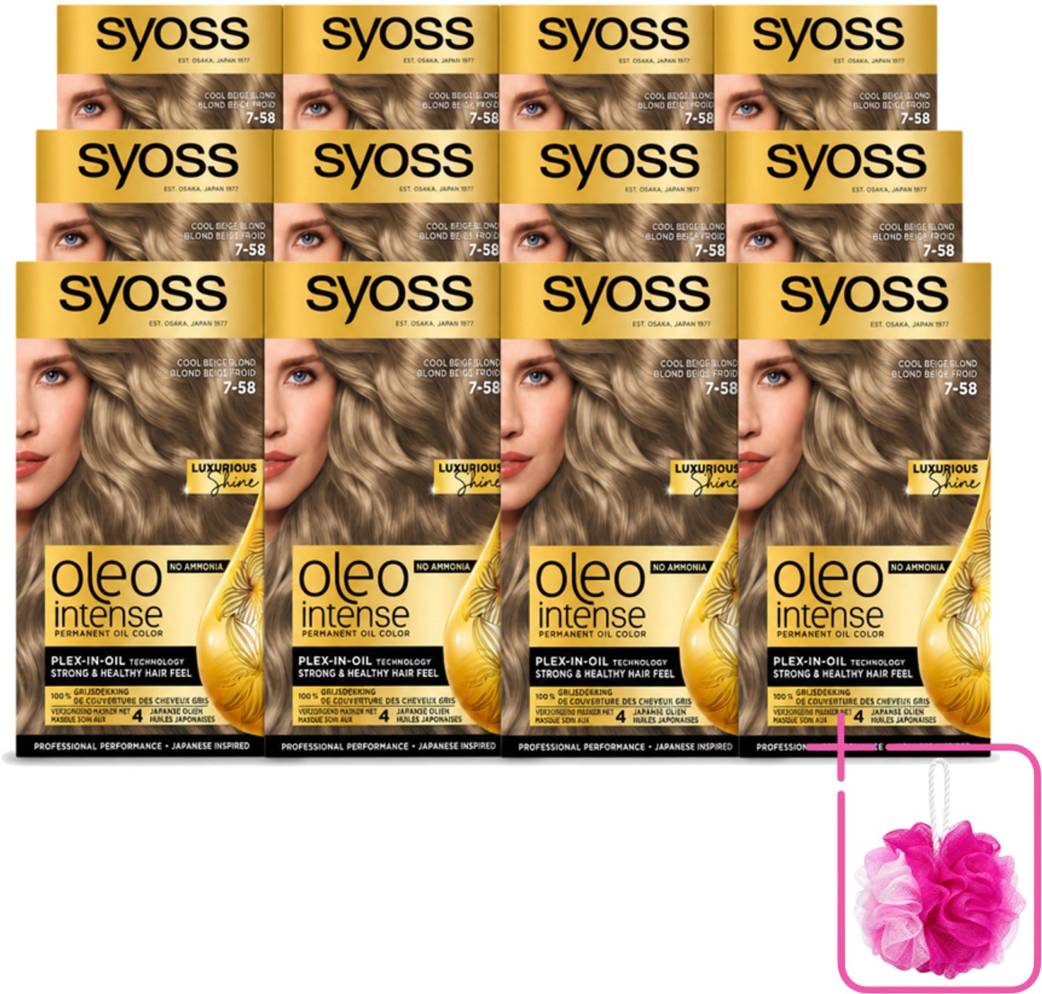 12 x SYOSS - Oleo Intense 7-58 Cool Beige Blond - Haarverf - Zonder Ammoniak - Grijsdekking - Langdurige Kleur - Bulkverpakking - Haarkleuring zonder ammoniak - Douchemop - Olijfkleur
