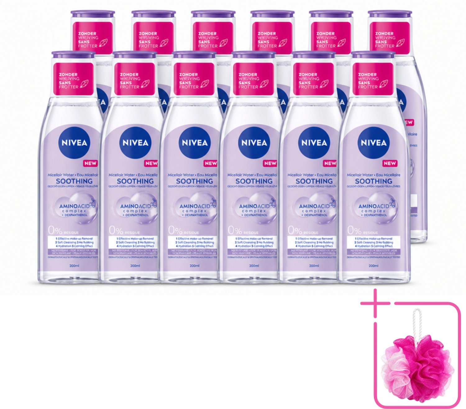 12 x NIVEA - Micellair Water - Gevoelige Huid - Anti-Restant - Verwijdert Waterbestendige Make-up - 200 ml - Bulkverpakking - Micellair water - Douchemop - Gevoelige huid