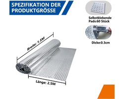 Storystore Aluminium isolatiefolie, 150 cm x 2,5 m, 3 mm dikke isolatie, dubbelzijdige aluminium luchtkussenfolie - ShopVlot