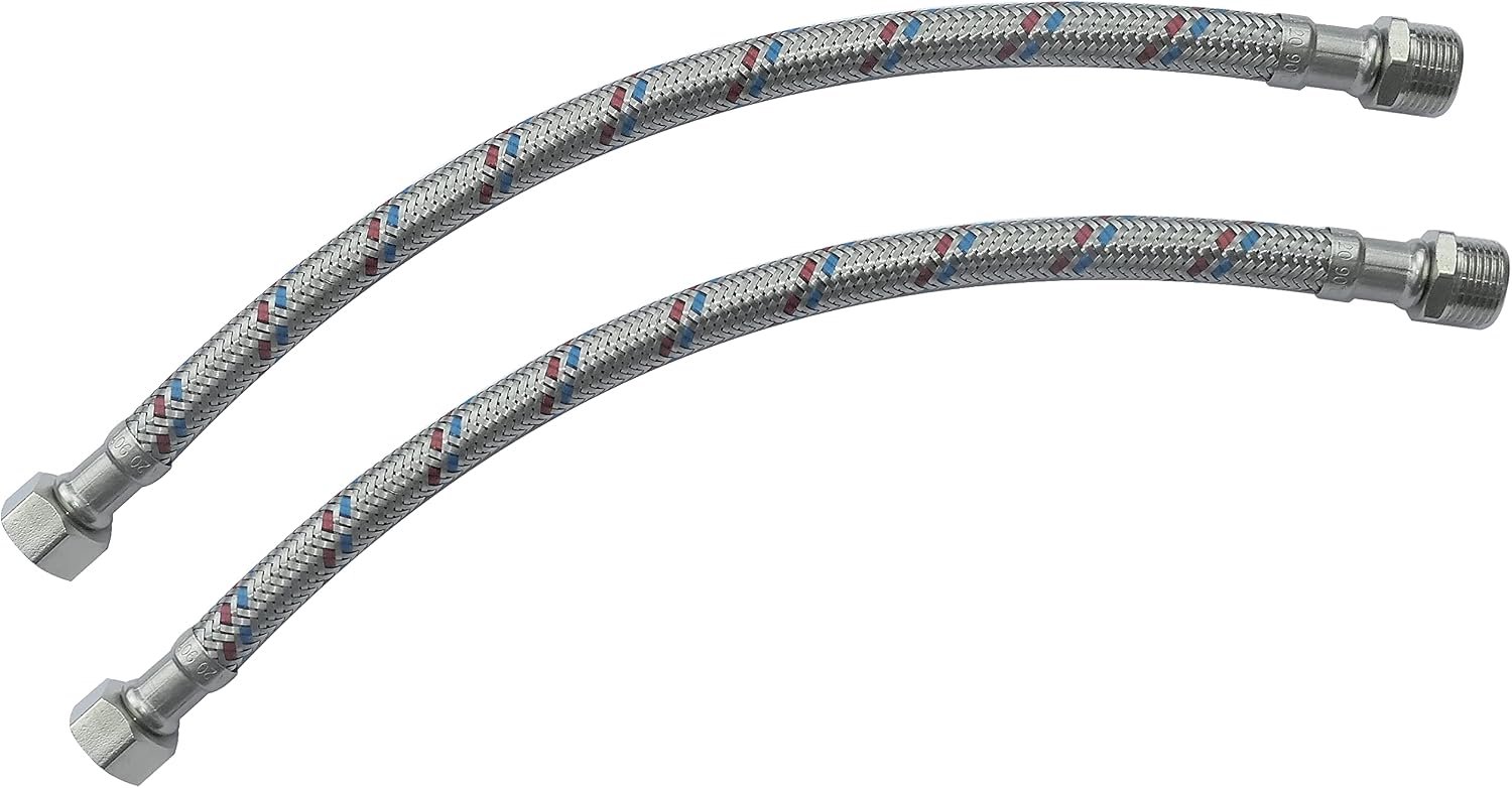 AERZETIX - C51086 - Set of 2 - feeding hoses plumbing - 300 mm - 3/8" male/female - flexible connection taps/bathroom/kitchen/heating - flexible conne