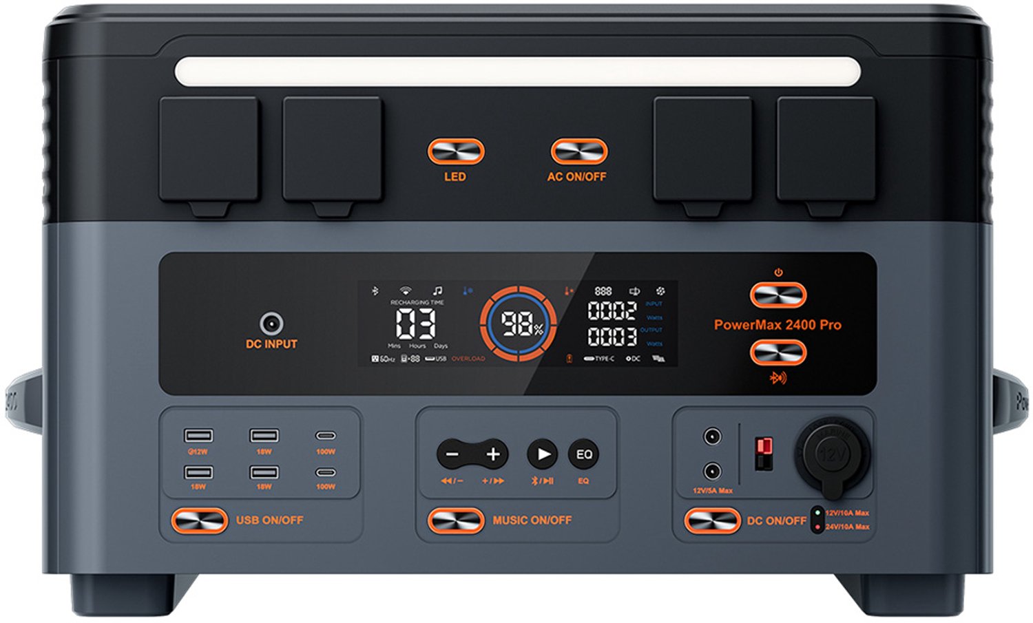 Draagbare Stroomcentrale PowerMax 2400 Pro - 2016 Wh Capaciteit - 2400 W Vermogen - LiFePO4 Batterij - Voor Kamperen En Noodstroom