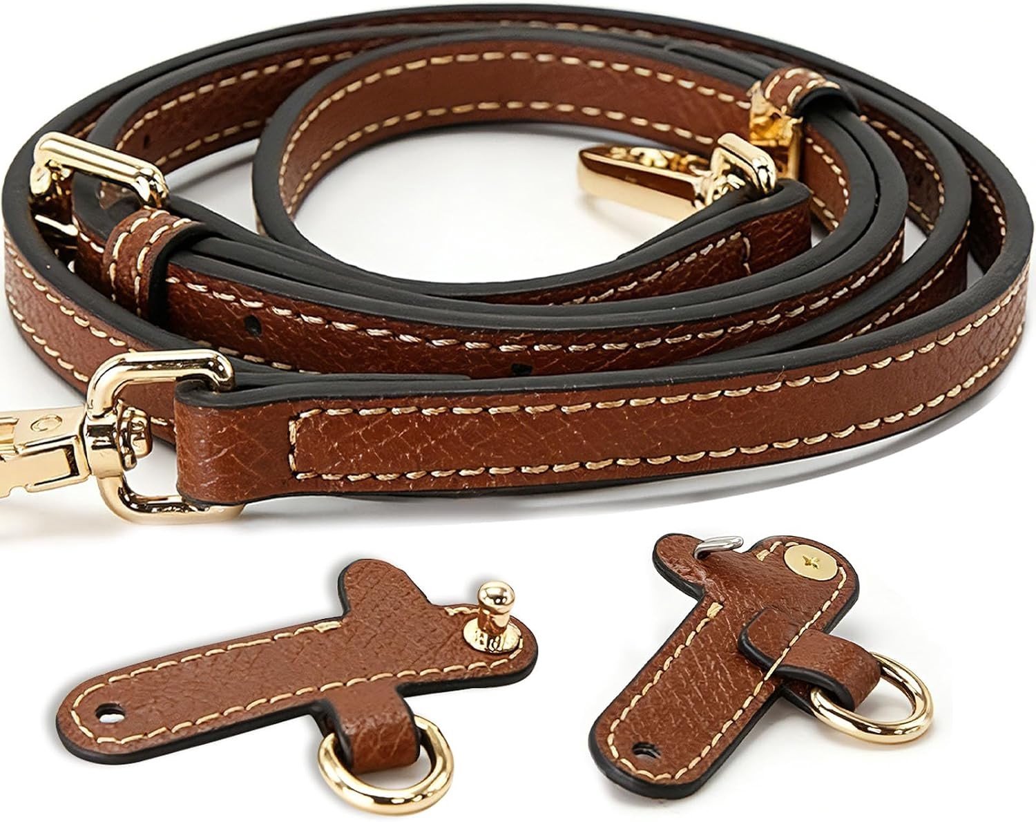 Vervangende Leren Schouderband voor Tassen, 1.2 cm Breed, Bruin, Geschikt voor Crossbody en Handtassen, Geen Perforatie Vereist
