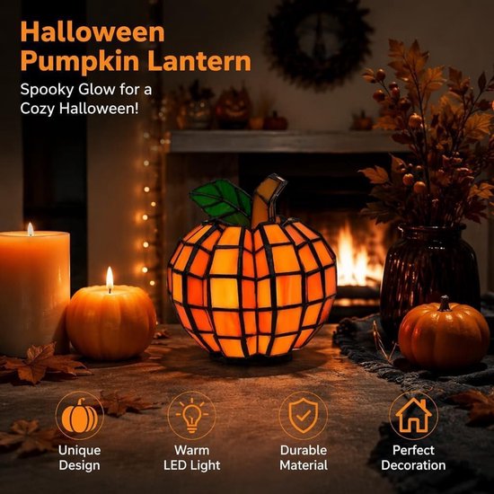 Vintage Halloween decoratie: set vlamloze pompoenkaarsen — afbeelding 3