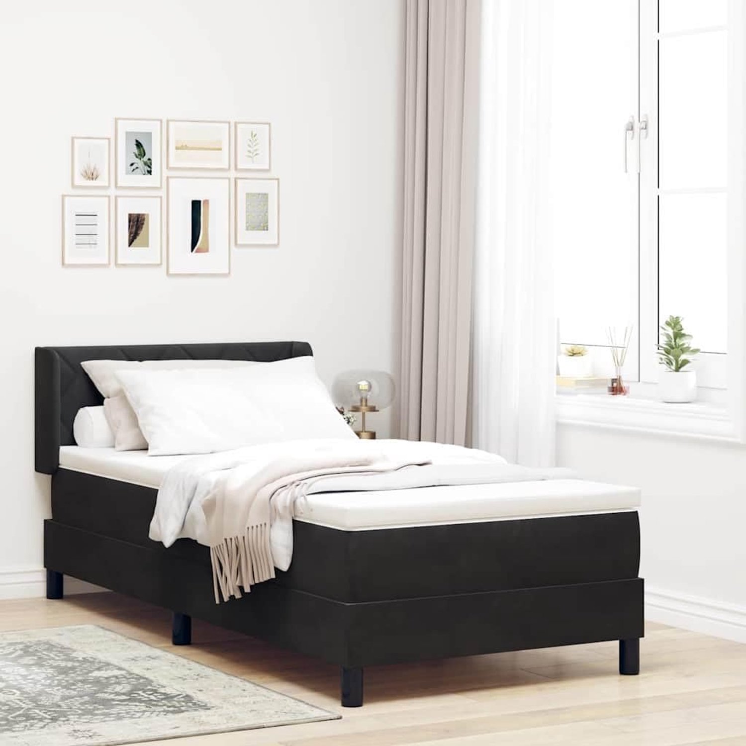 Fluwelen minimalistische boxspring Zwart 90x200 cm