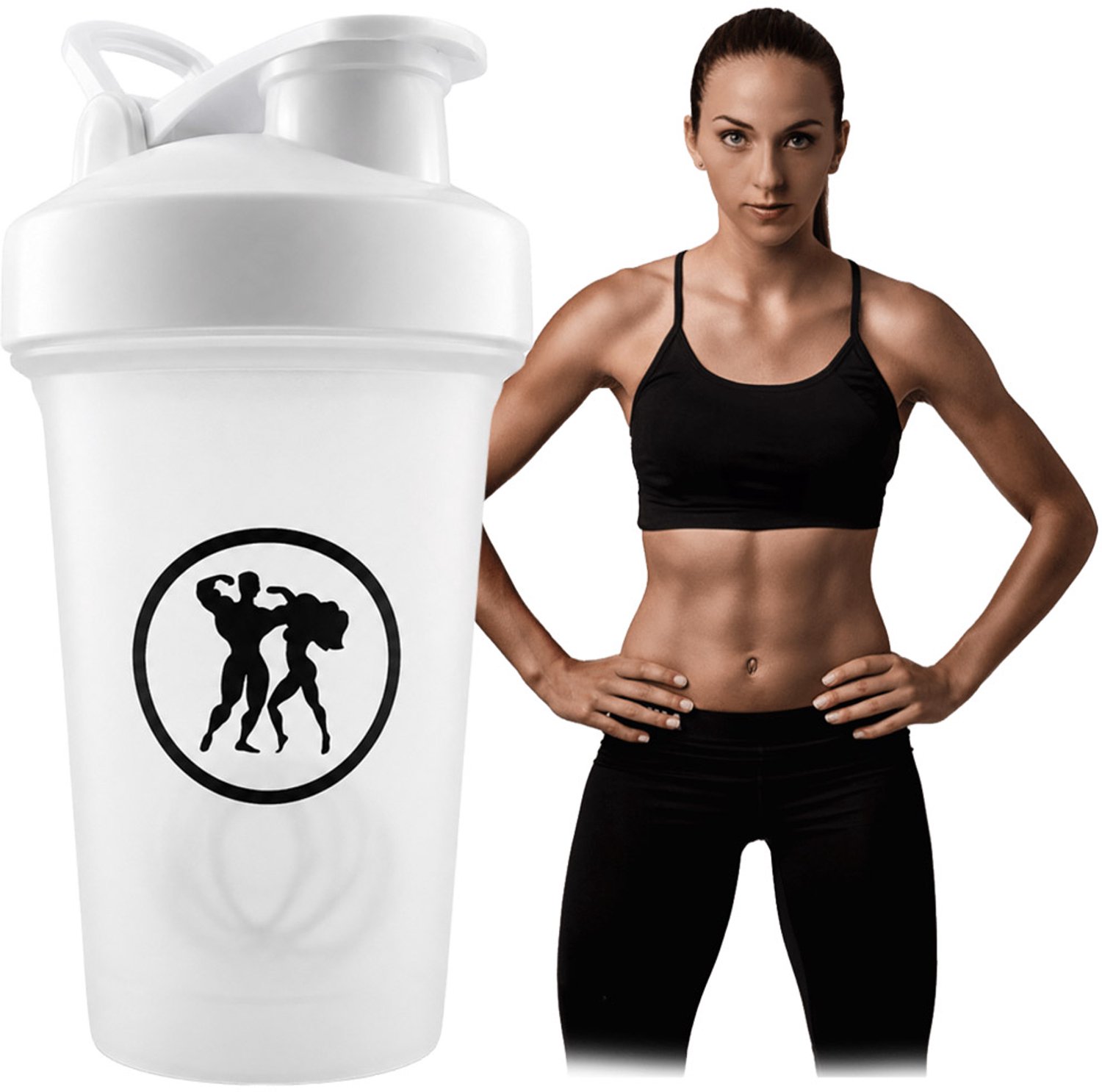 Herkules Shaker Fles 400ml Wit met Metalen Mengbal