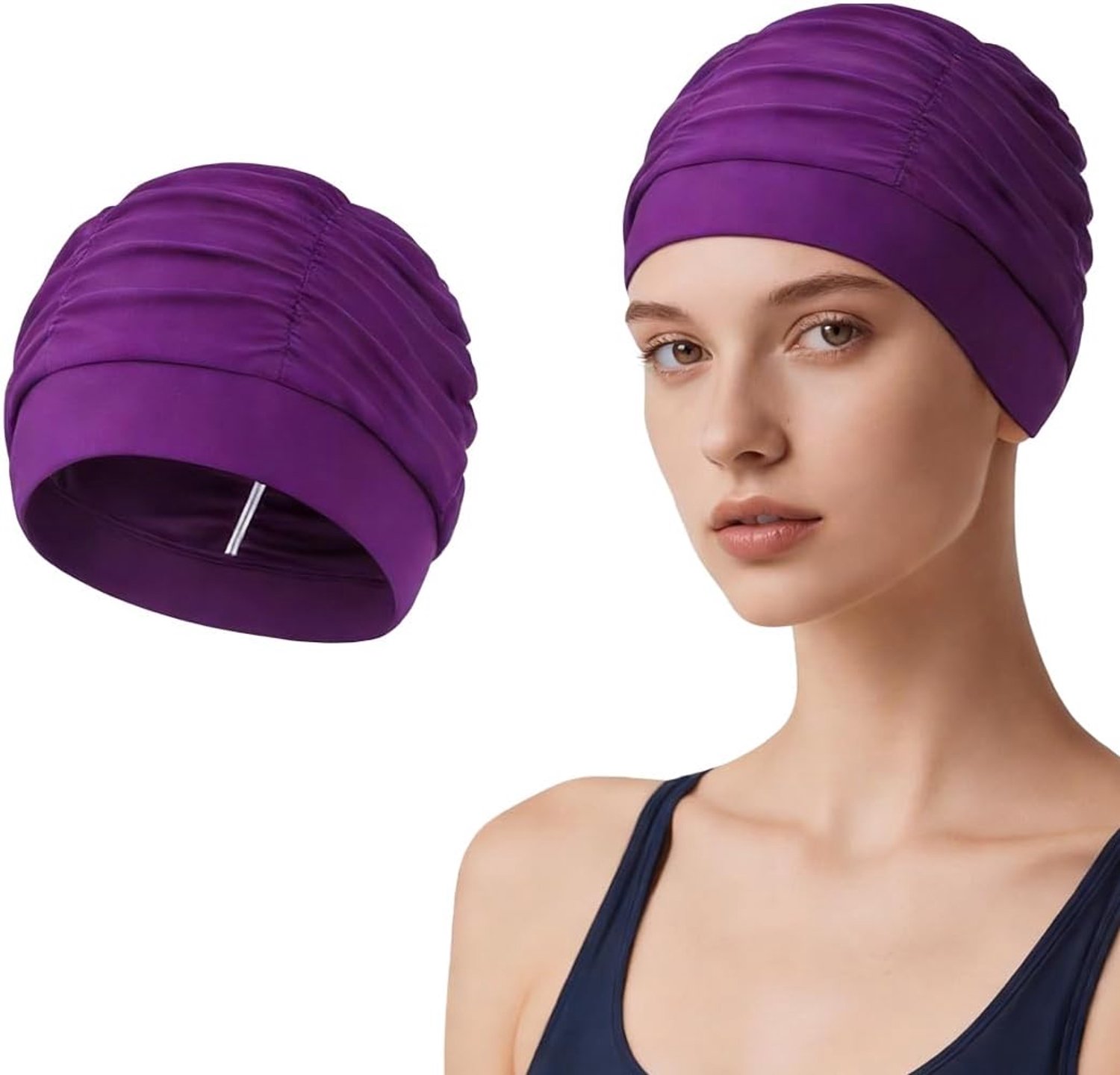 1 stuk elastisch en comfortabel nylon badmuts voor volwassenen badmuts voor dames en heren, hoogwaardige siliconen badmuts (paars)