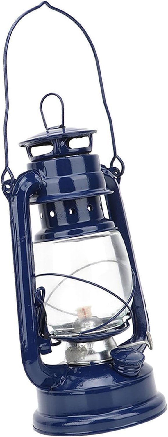 Vintage Kerosinelamp Antieke Olie Lantaarn Rustieke Ijzeren Lamp met Glas voor Woninginrichting Party Blauw/rood (Blauw) — afbeelding 5