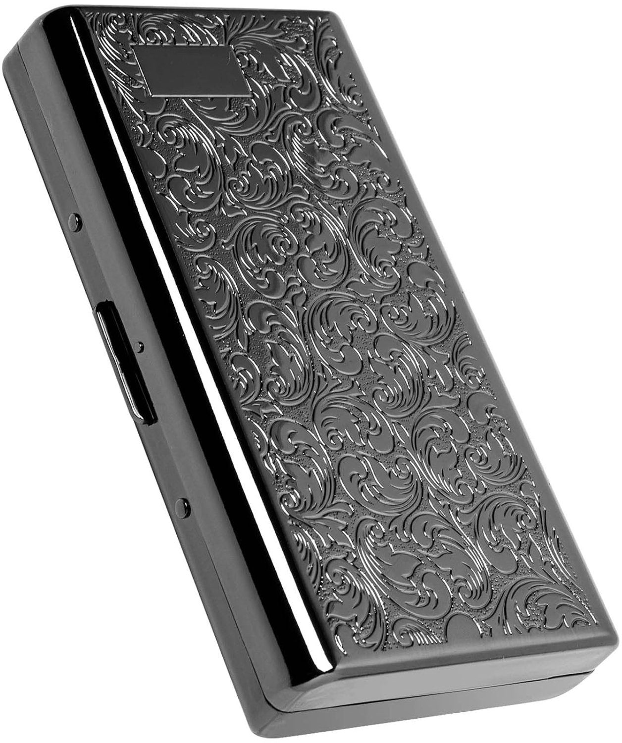 Goshentech Vintage koffer, 14 capaciteit, metaal verguld metallic glanzend zwart, dubbelzijdig, bankkaartje, Cash Box (100 mm King Size) (zwart)