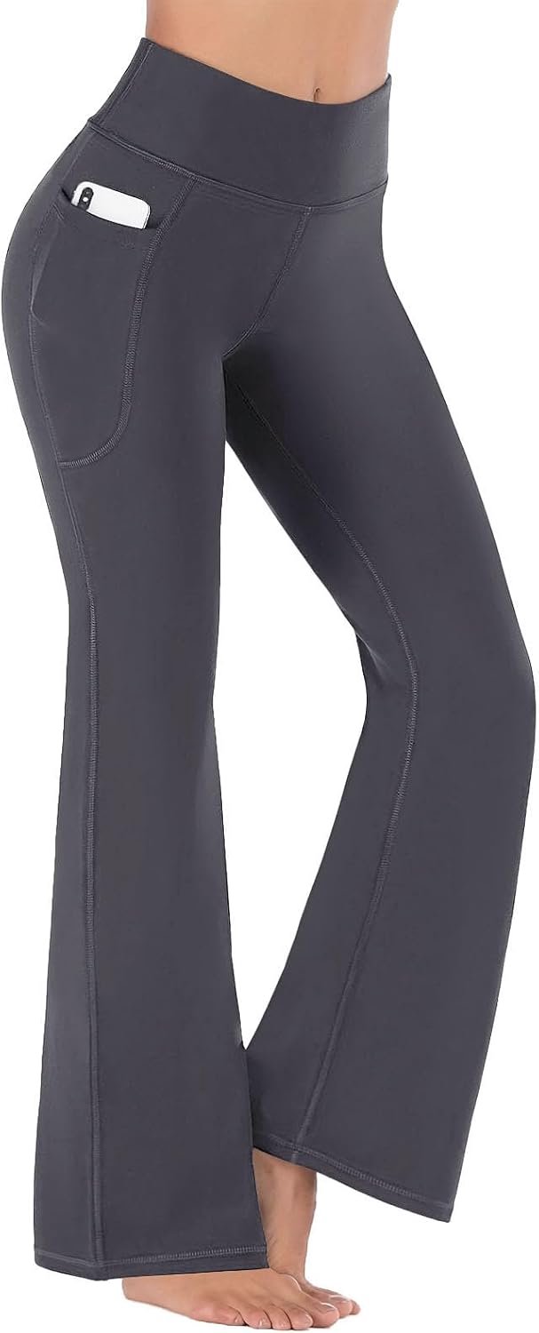 Yogabroek voor dames, met zakken, slagbroek, ondoorzichtig, flared leggings, hoge taille, bootcut joggingbroek, jazzpants, fitnessbroek, activewear-broek